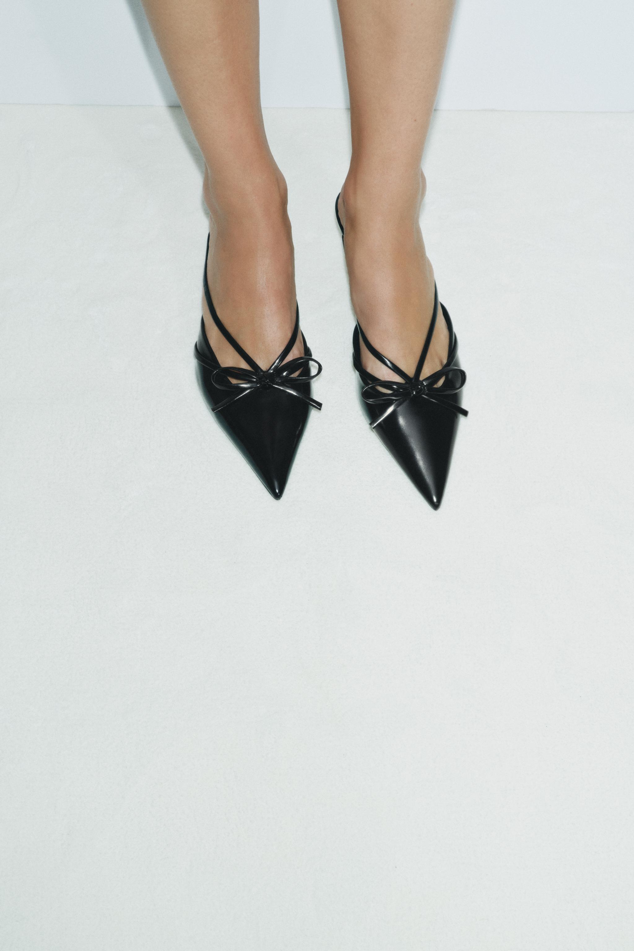  Лодочки Zara SLINGBACK BOW KITTEN HEELS ZARA