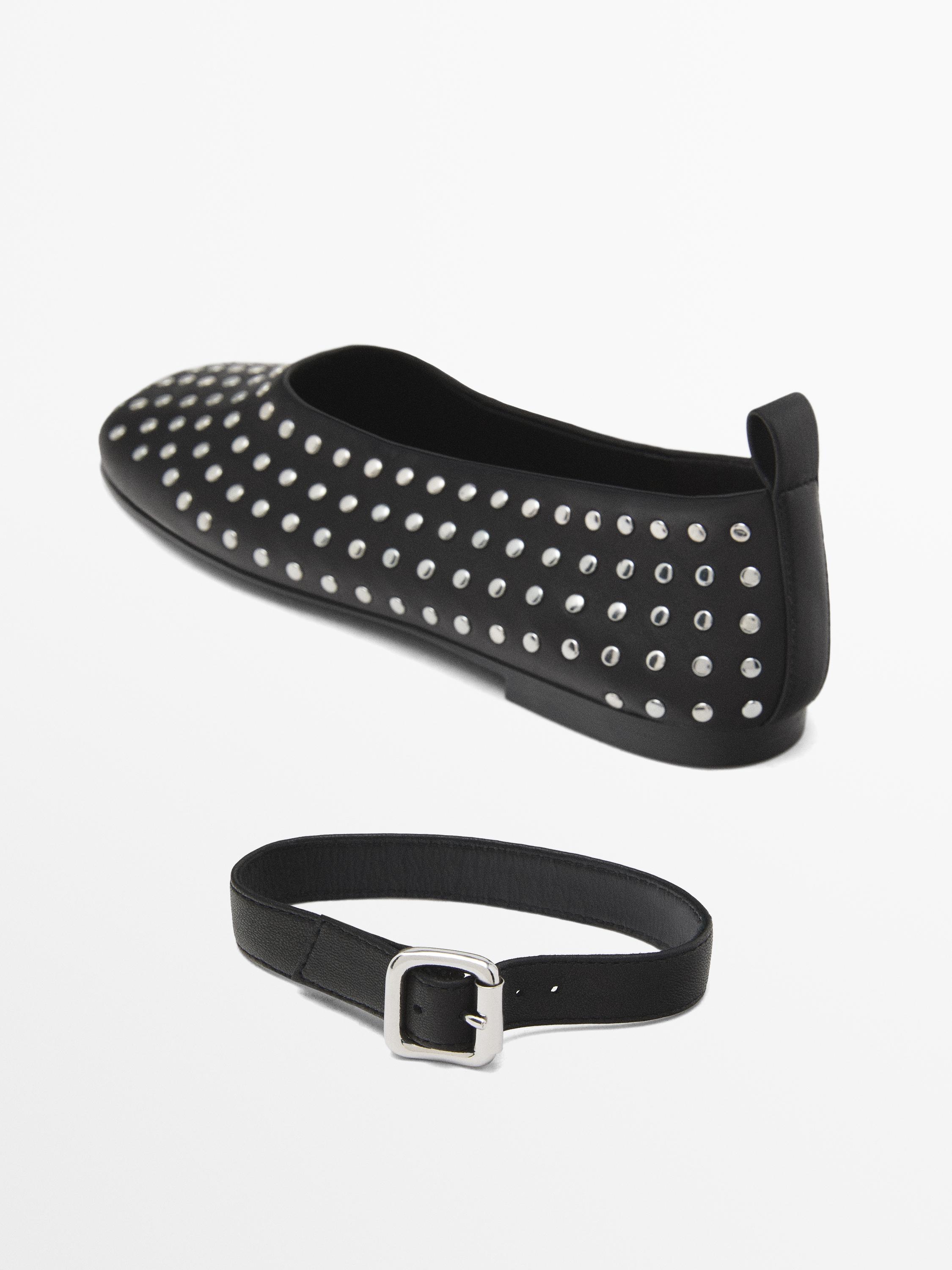 Studded ballet flats with ankle strap Massimo Dutti