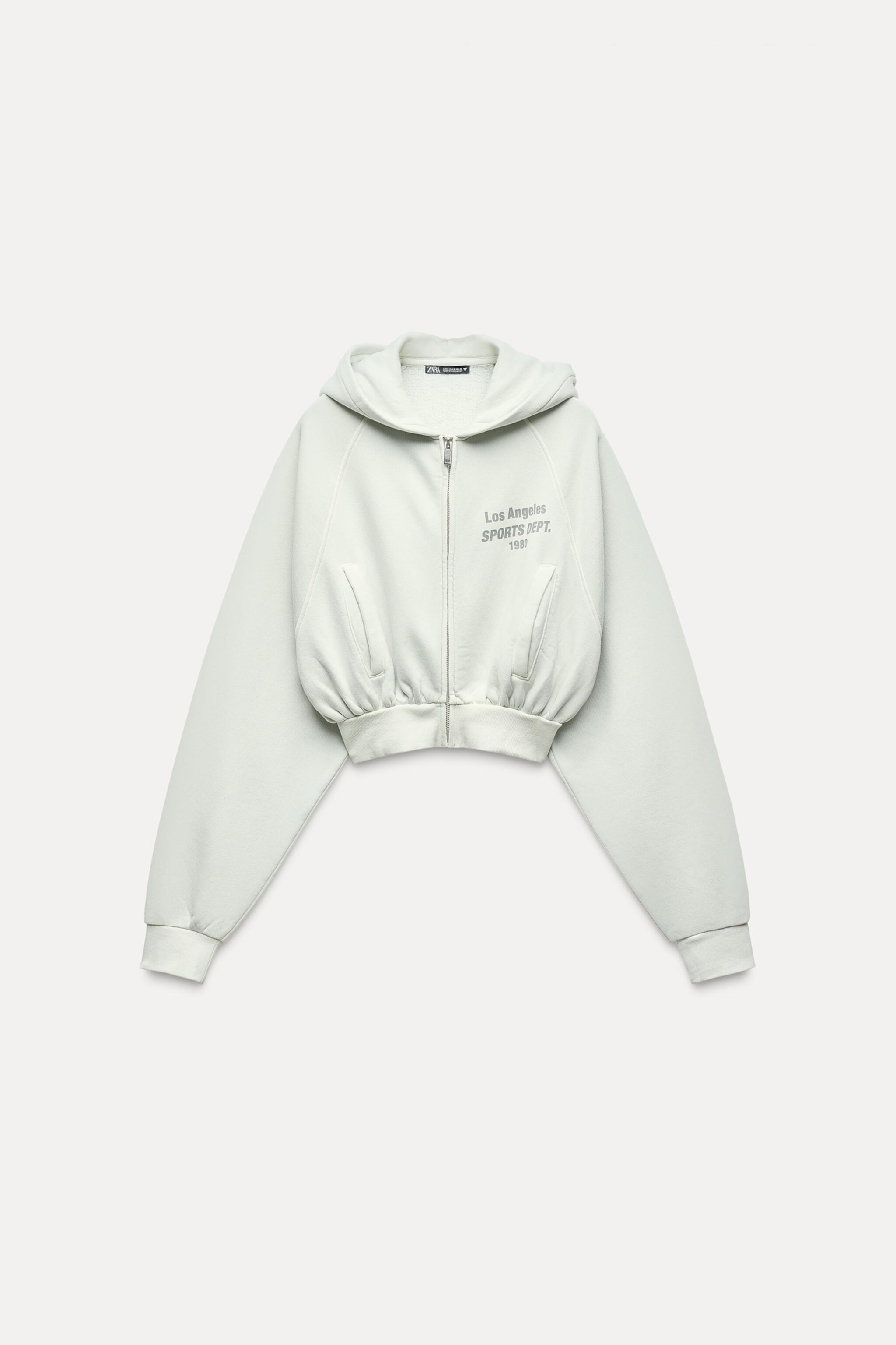 Женское Худи Zara WASHED EFFECT HOODED CROP TEXT ZARA