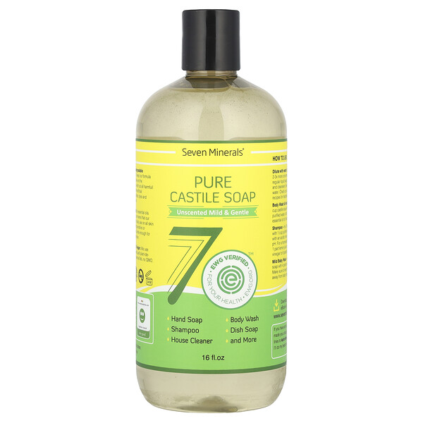 Pure Castile Soap, Unscented Mild & Gentle, 16 fl oz Seven Minerals