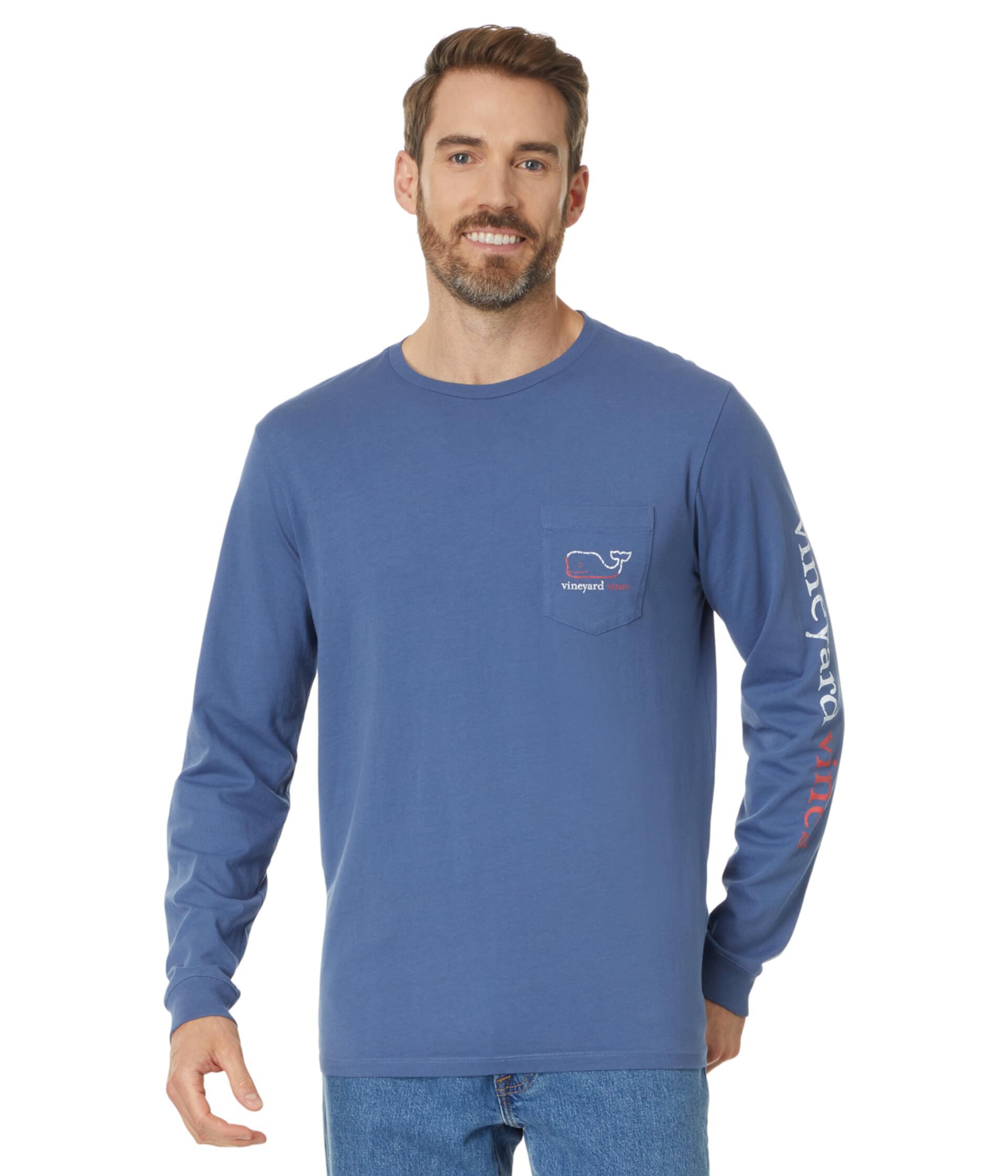 Мужская Футболка Vineyard Vines Long Sleeve Burgee Vintage Whale Pocket Tee Vineyard Vines