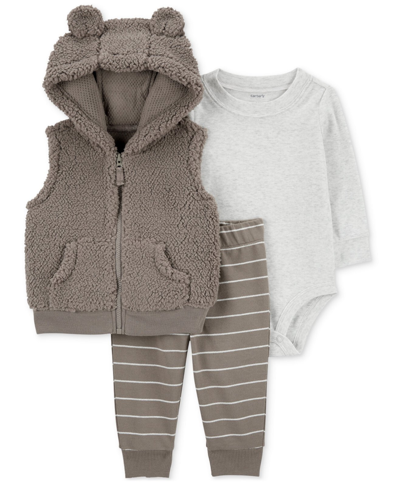 Детские комплекты одежды Carter's Baby Boys Faux-Sherpa Little Vest, Bodysuit & Striped Pants, 3-Piece Set Carter's