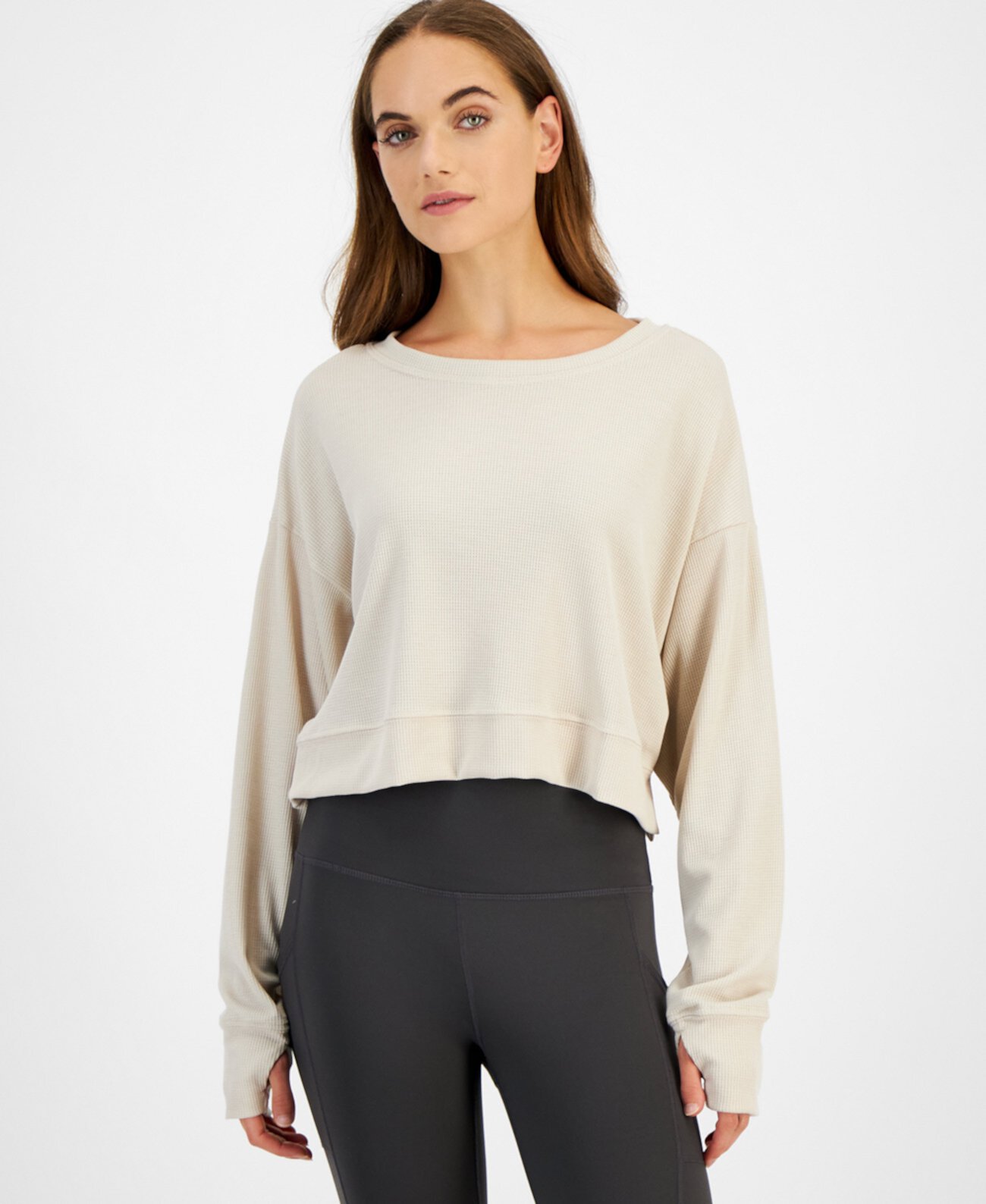 Women's Waffle-Knit Drop-Shoulder Top, Created for Macy's ID Ideology