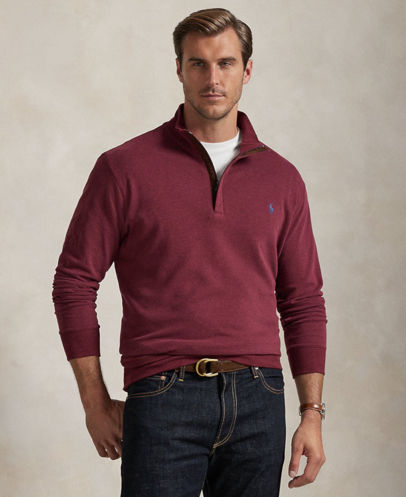 Мужская Толстовка Polo Ralph Lauren Big & Tall Luxury Jersey Quarter-Zip Polo Ralph Lauren