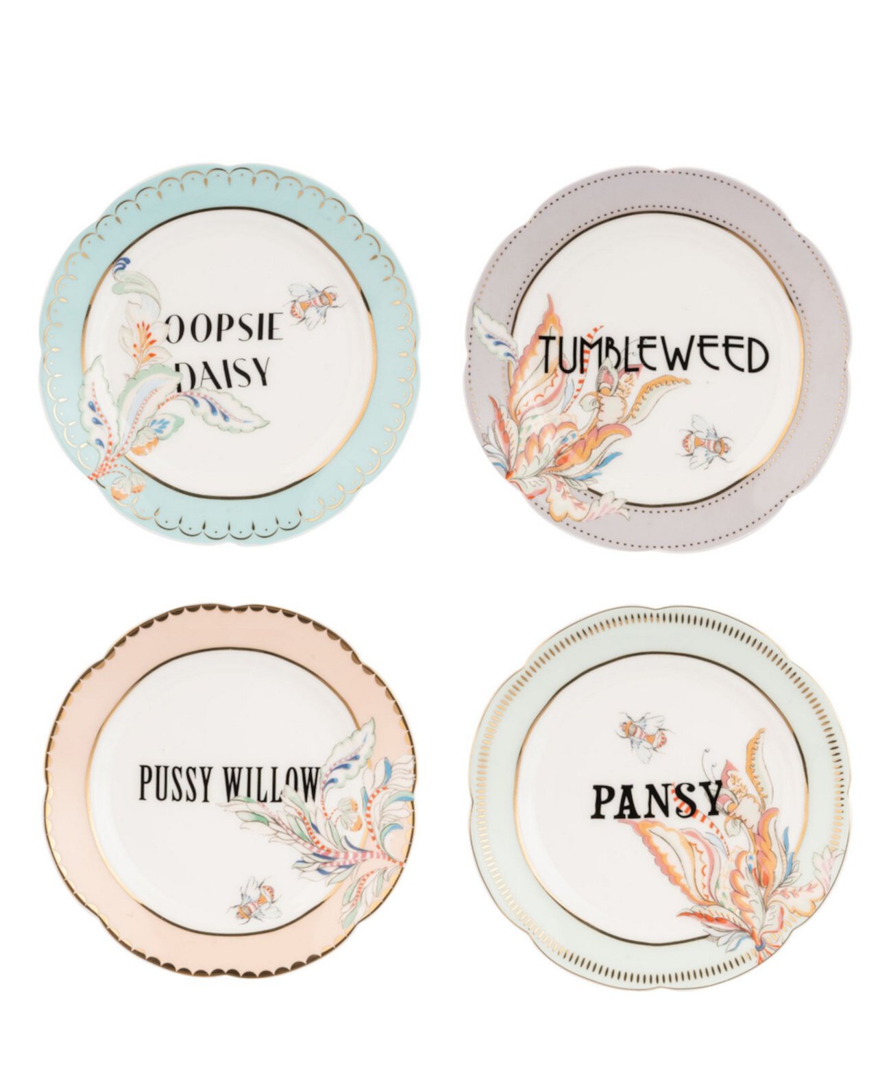 Floral Tea Plates, Set of 4 Yvonne Ellen