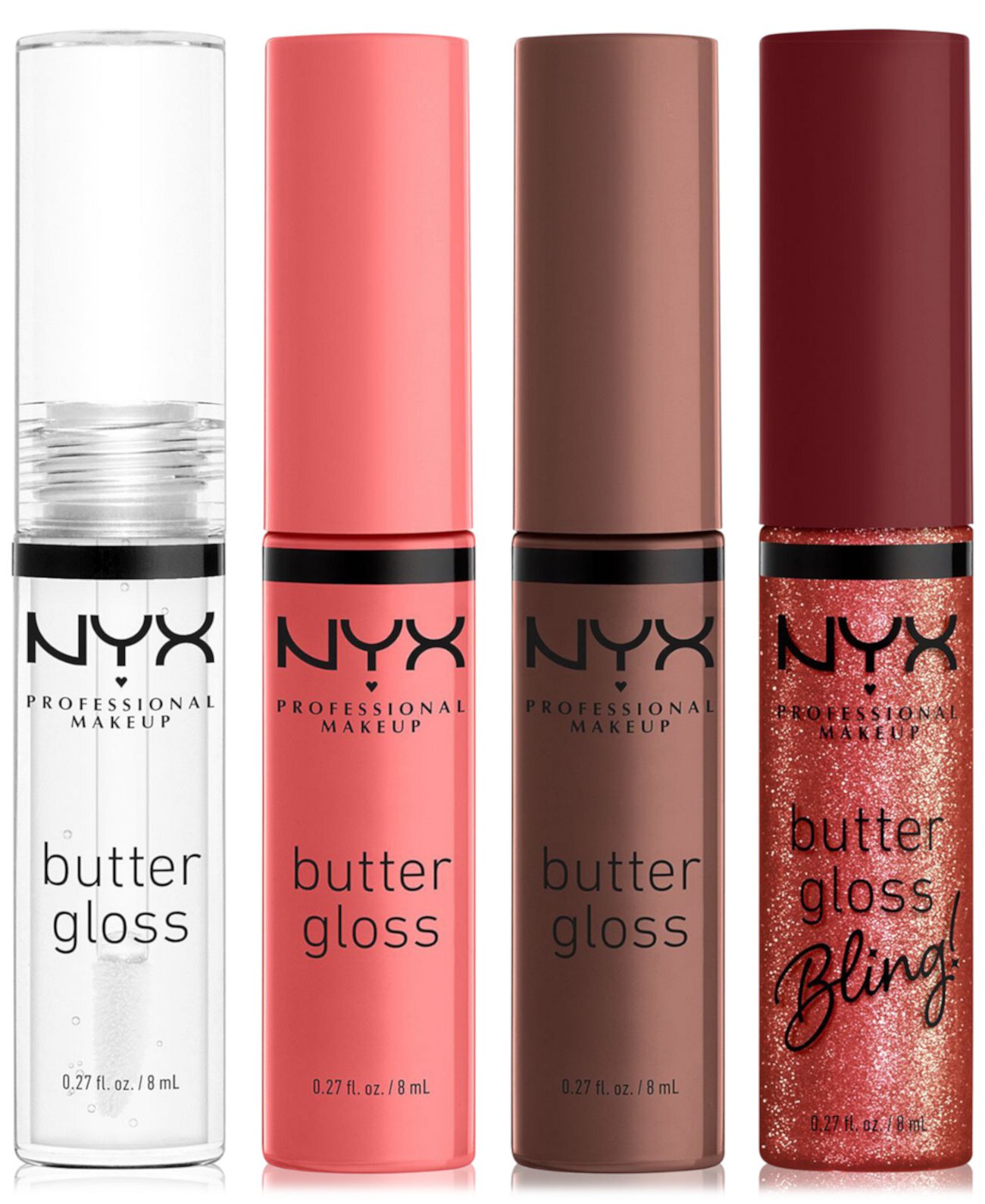 Набор из 4-х блесков для губ: 3 оттенка Butter Gloss и Bling, праздничный набор Nyx