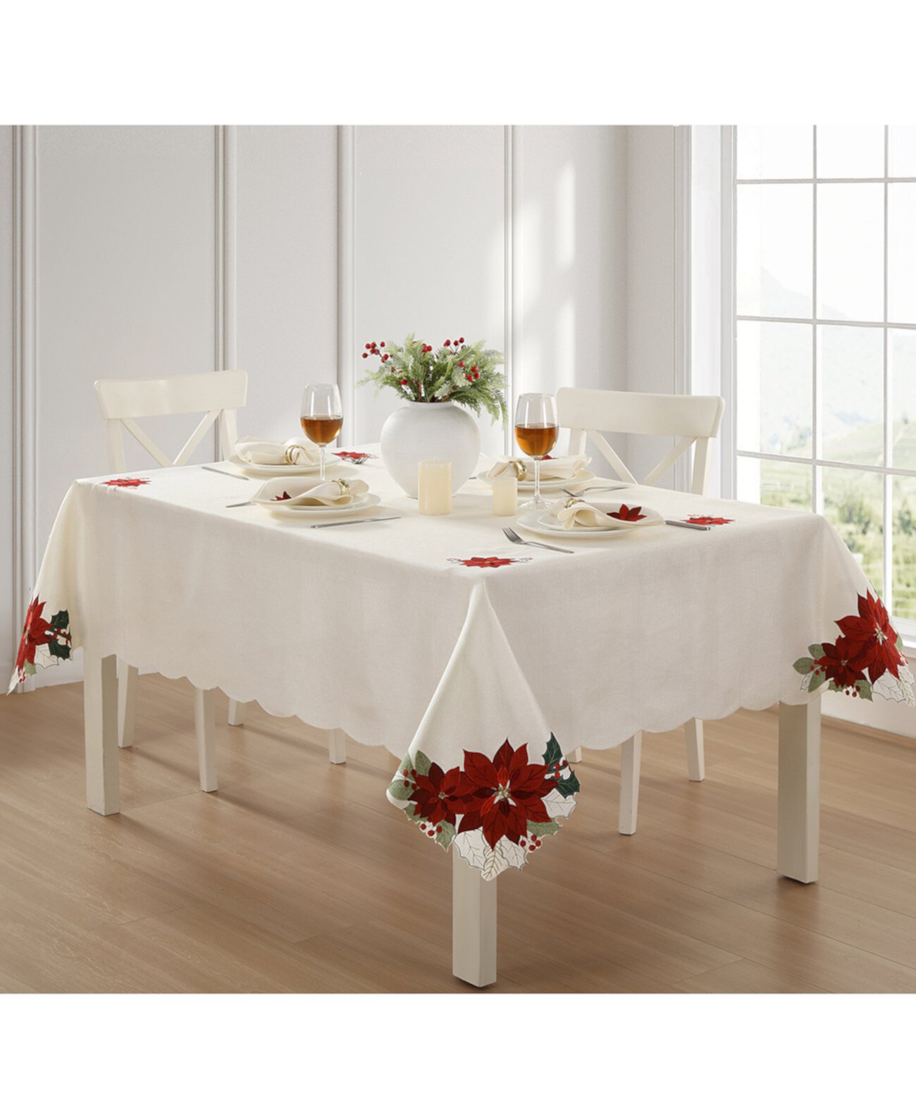 Poinsettia Cutwork Fabric Tablecloth, 60" x 84" Elrene