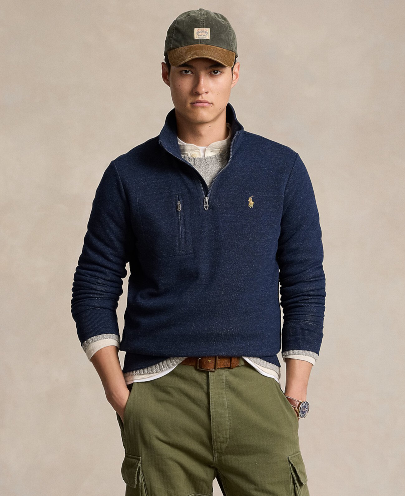 Мужской хлопковый пуловер Polo Ralph Lauren с четвертью молнии и вышивкой Pony Polo Ralph Lauren