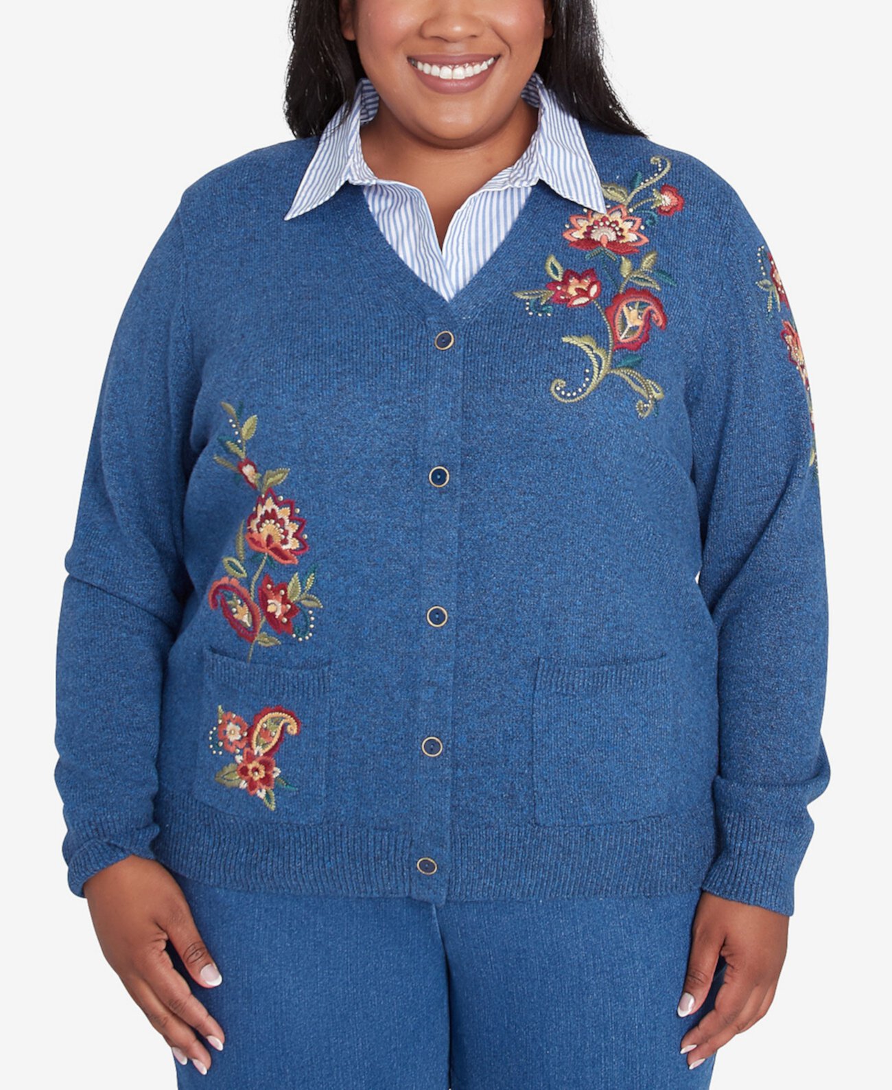 Женский Кардиган Alfred Dunner Plus Size Harvest Moon Пайсley Цветы Два в Одном с Воротником Alfred Dunner