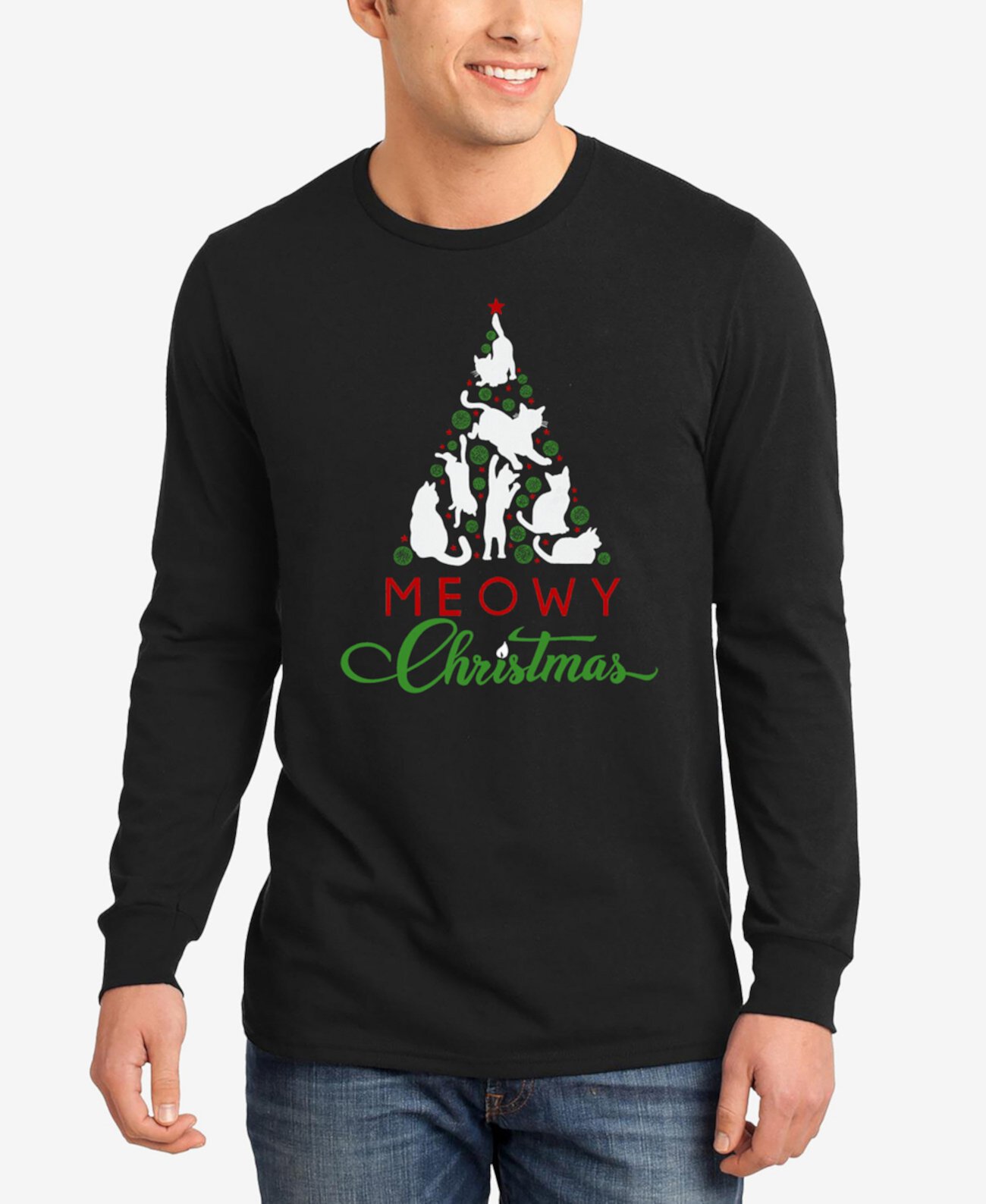 Мужская Футболка LA Pop Art Meowy Christmas Tree Word Art LA Pop Art