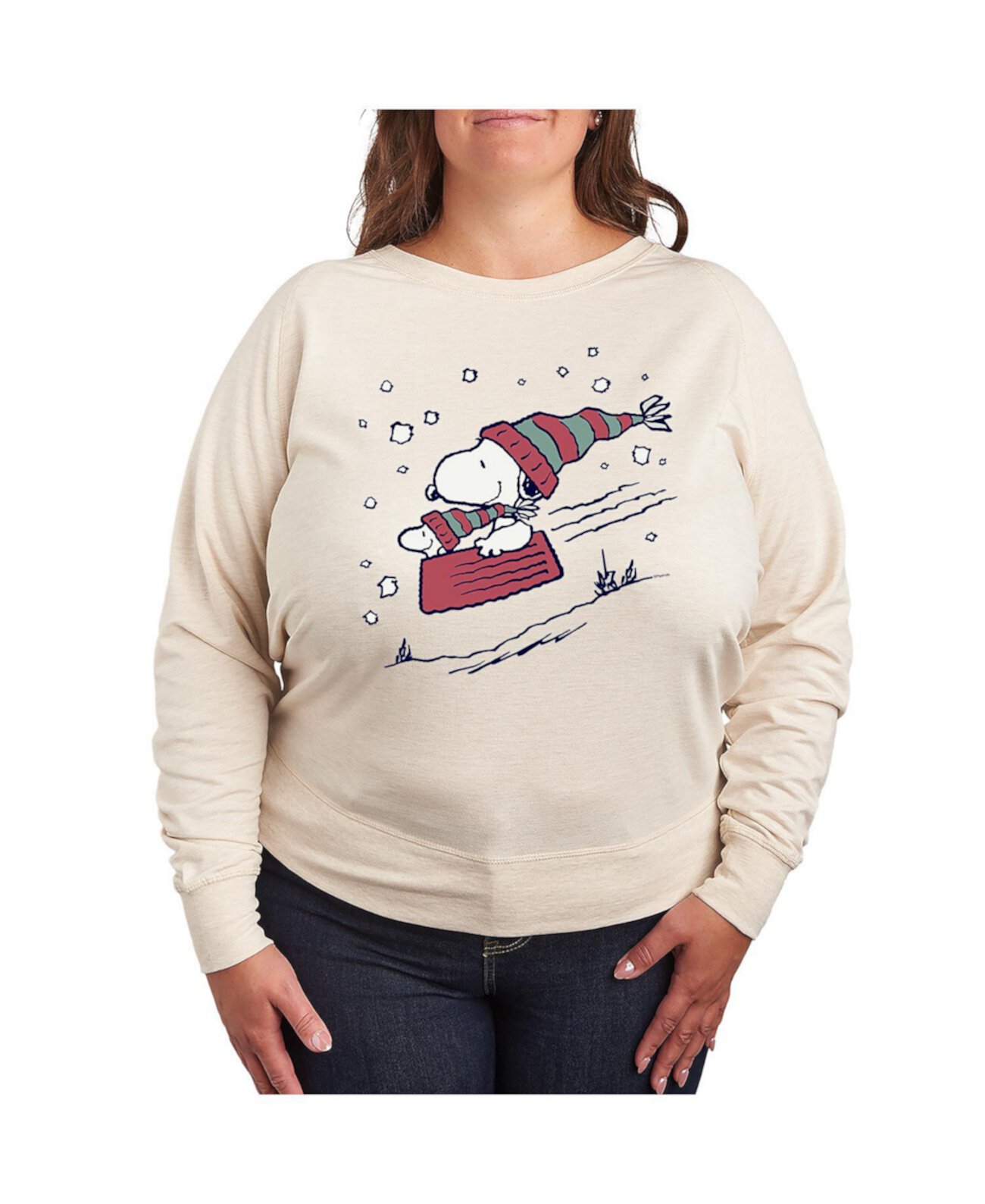 Женская Футболка Hybrid Apparel Plus Size Peanuts Sledding Graphic Hybrid Apparel