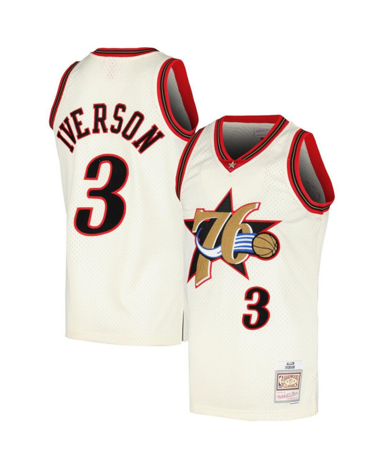 Мужское Джерси Mitchell & Ness Allen Iverson Cream Philadelphia 76ers Chainstitch Mitchell & Ness