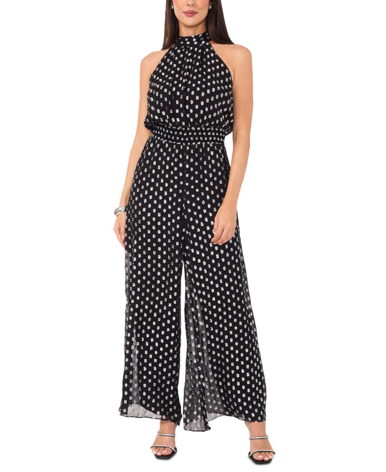 Женский Комбинезон Vince Camuto Foil Dot Halter Smocked-Waist Wide-Leg Vince Camuto