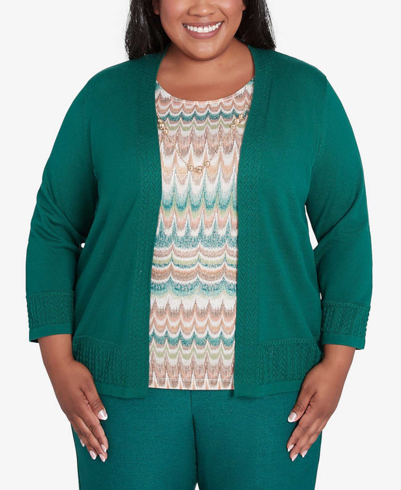 Женский Кардиган Alfred Dunner Plus Size Emerald Isle Biadere Two in One Alfred Dunner