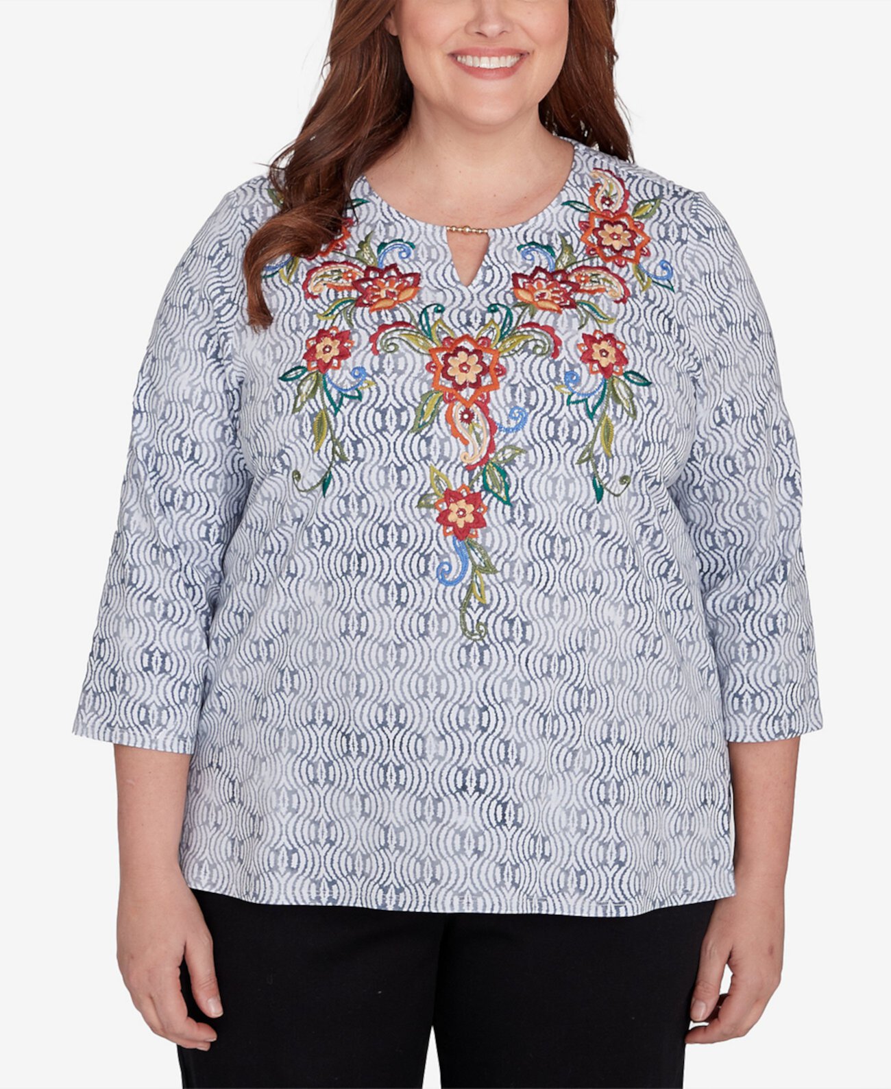 Женская Блузка Alfred Dunner Plus Size Harvest Moon с вышивкой цветочного узора Alfred Dunner