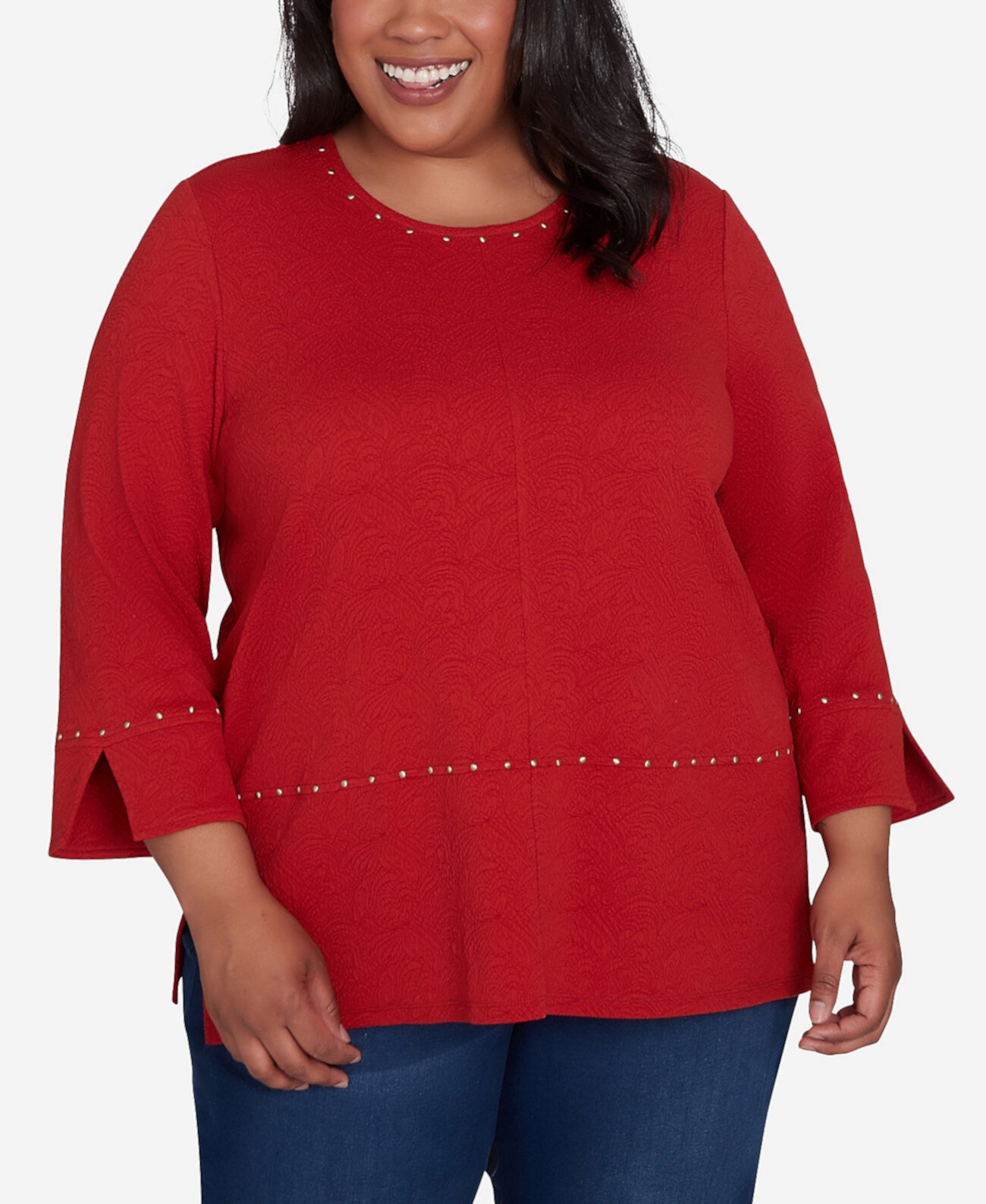 Женская Блузка Alfred Dunner Plus Size Harvest Moon Спliced Solid Textured Alfred Dunner