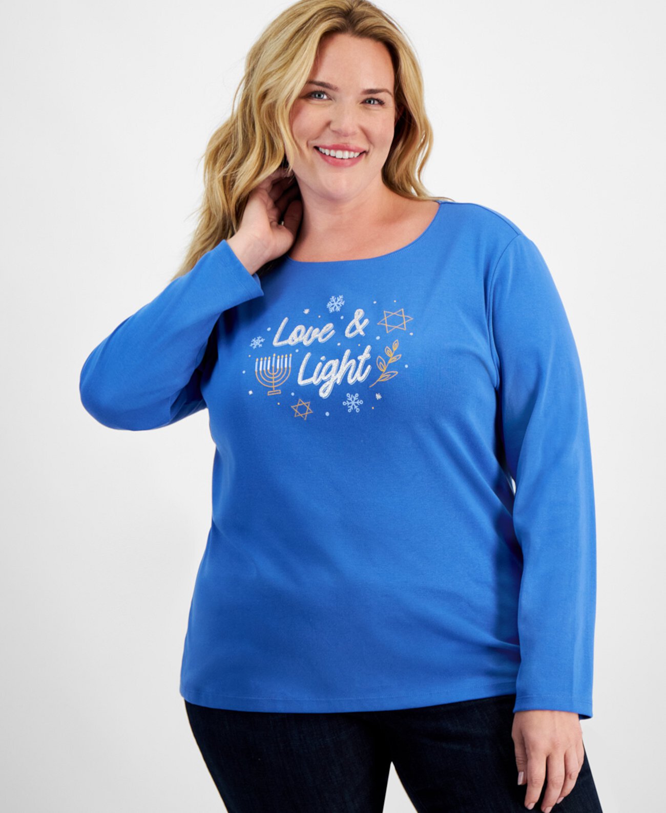 Женская Футболка Holiday Lane Plus Size Love & Light с длинным рукавом Holiday Lane