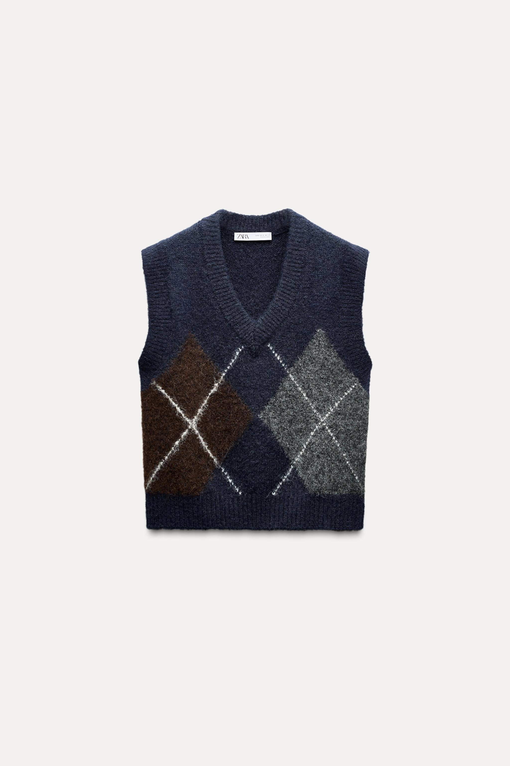 Женский Вязаный Жилет Zara ARGYLE KNIT ZARA