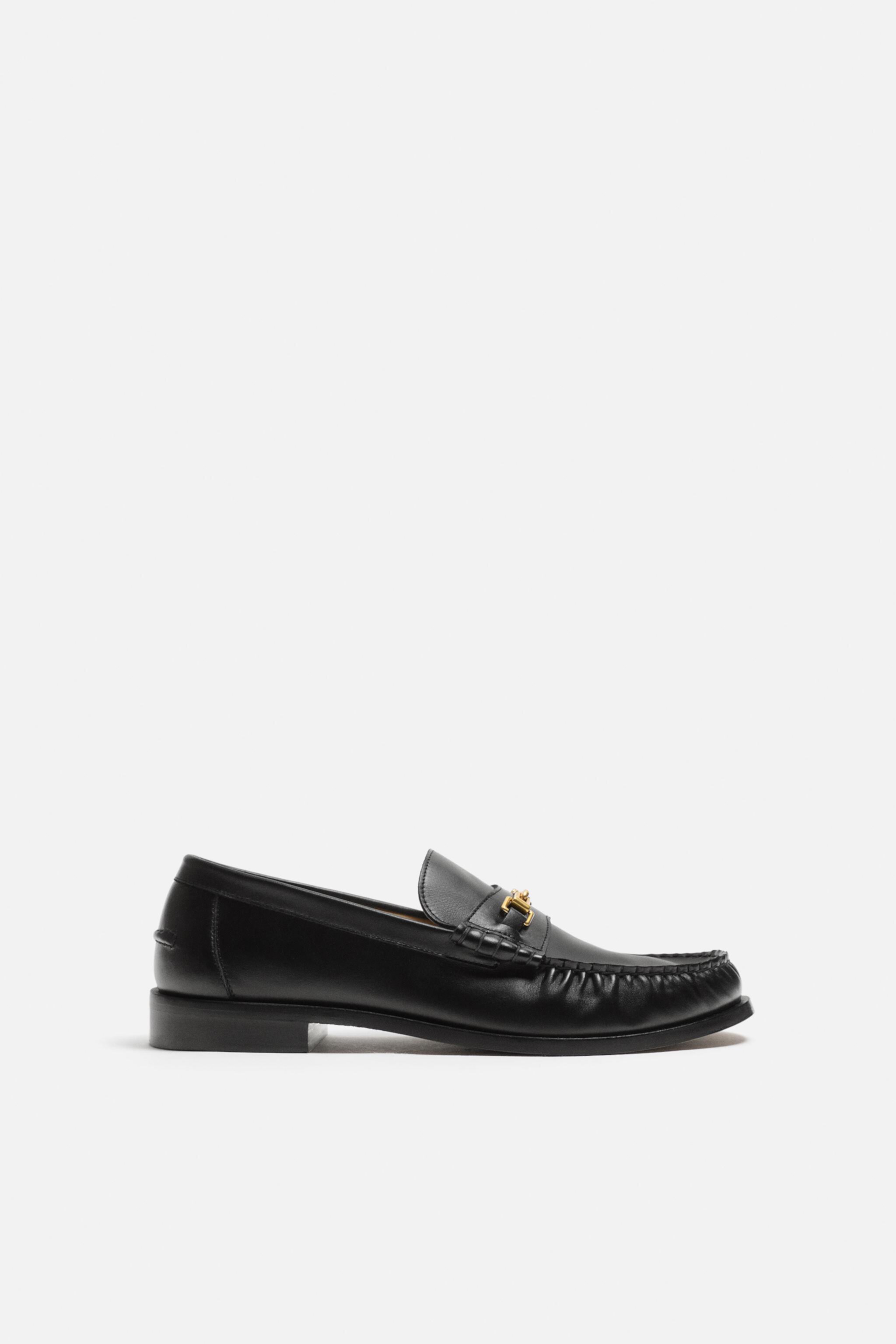 Мужские Лоферы ZARA METAL TRIM LEATHER LOAFERS ZARA