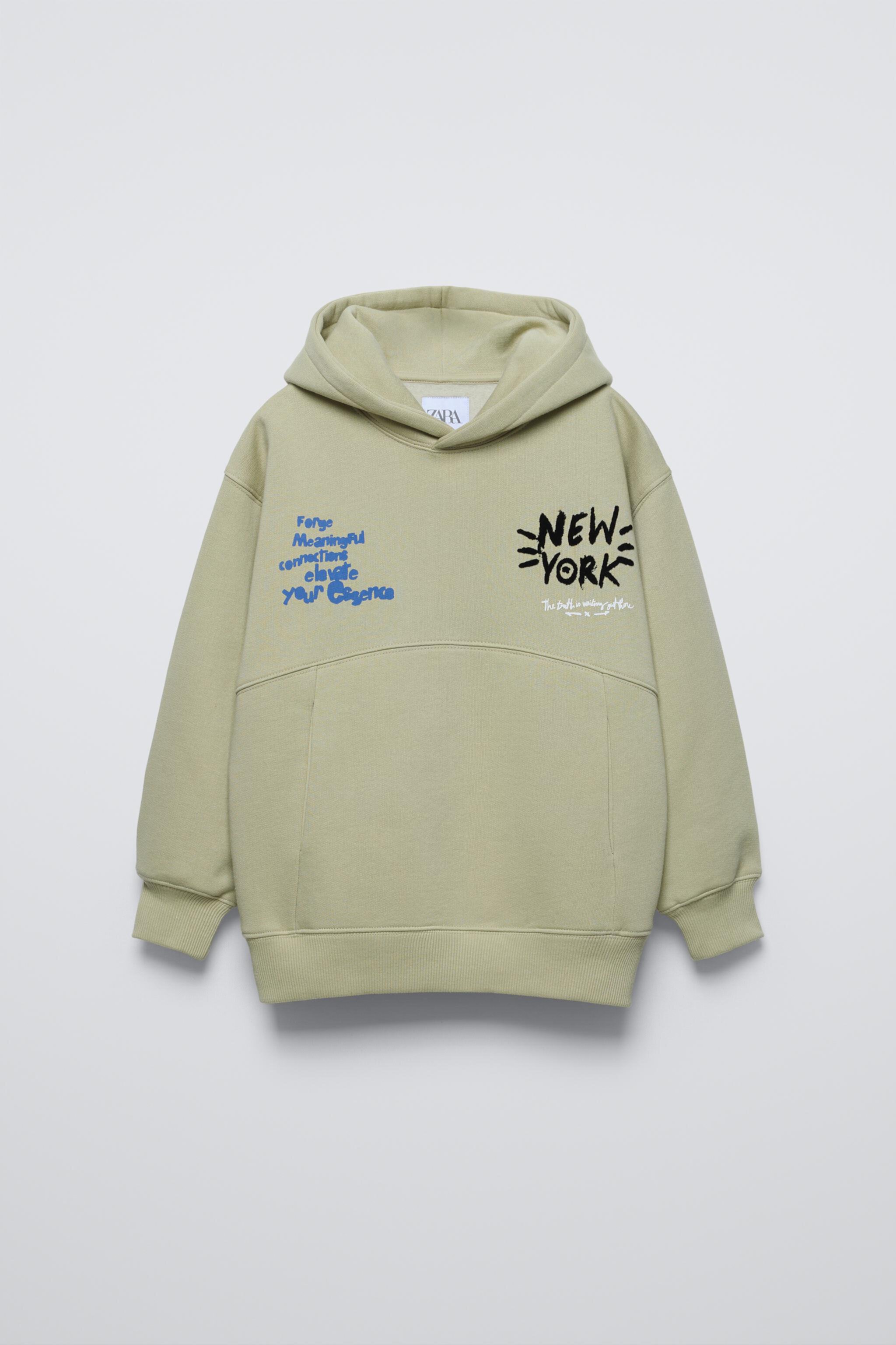 TEXT PRINT HOODED SWEATSHIRT ZARA