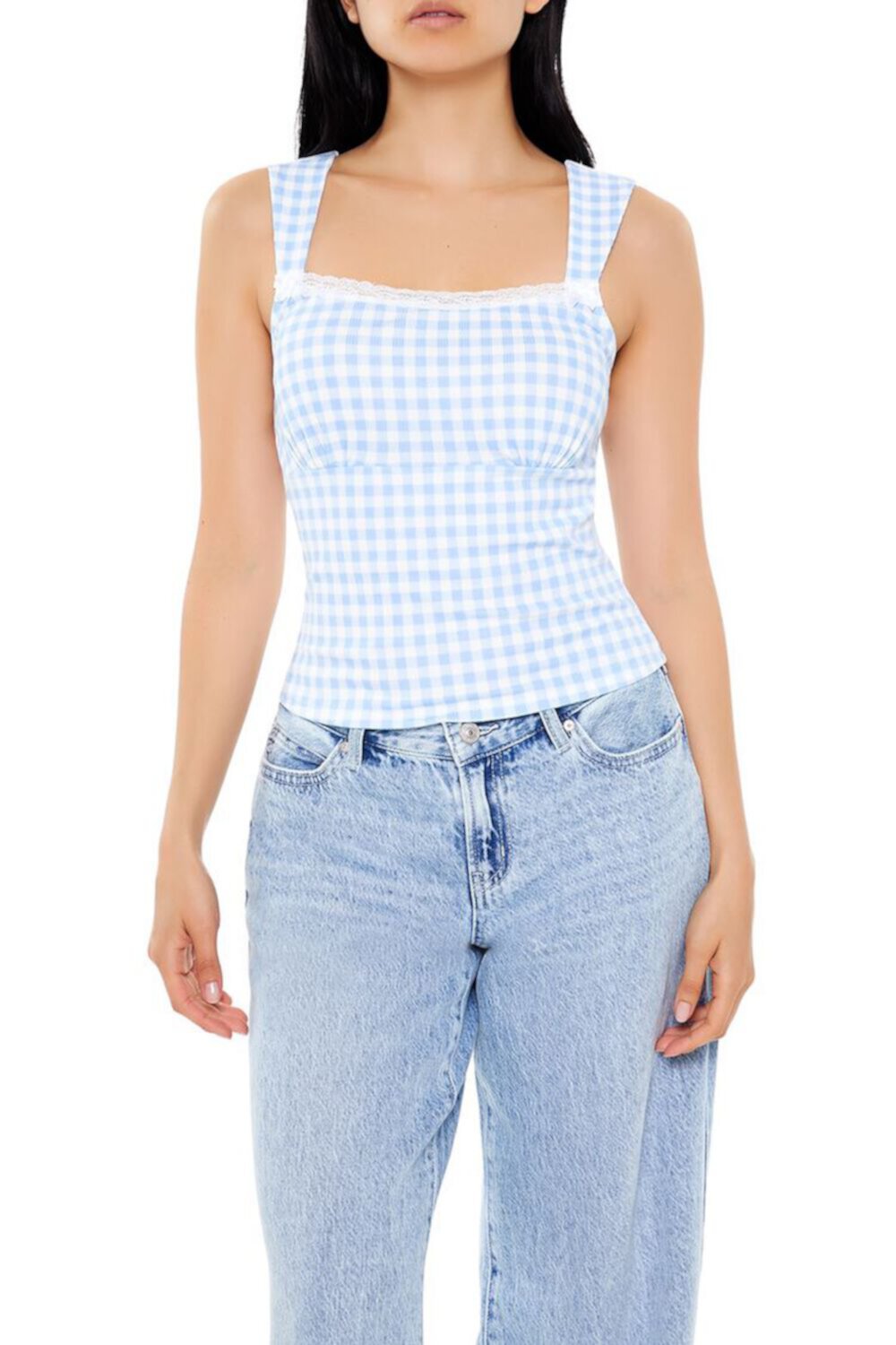 Женская Майка FOREVER21 Gingham Lace-Trim FOREVER21