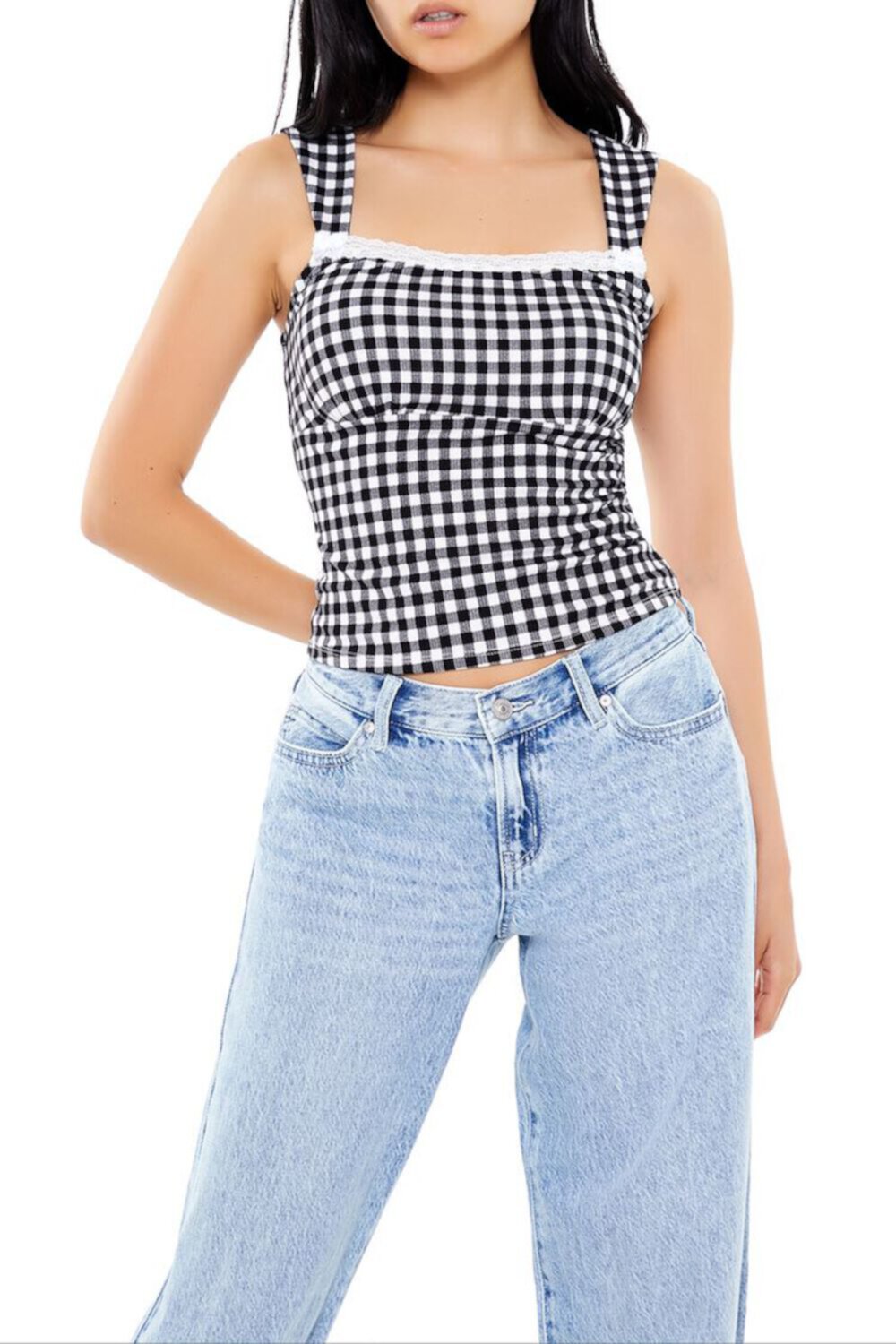 Женская Майка FOREVER21 Gingham Lace-Trim FOREVER21