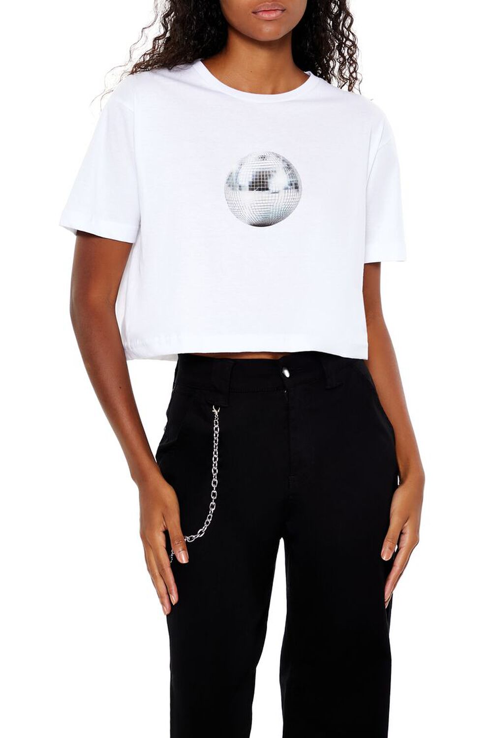 Женская Укороченная футболка FOREVER21 Disco Ball Graphic FOREVER21