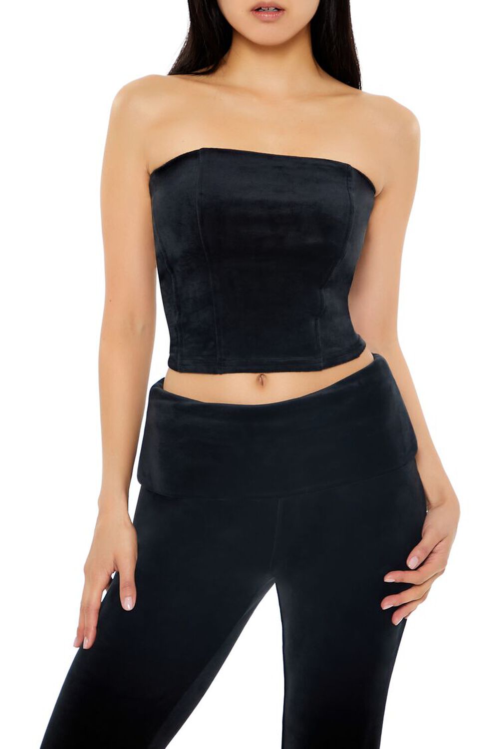 Женская Укороченная футболка FOREVER21 Velour Cropped Tube Top FOREVER21