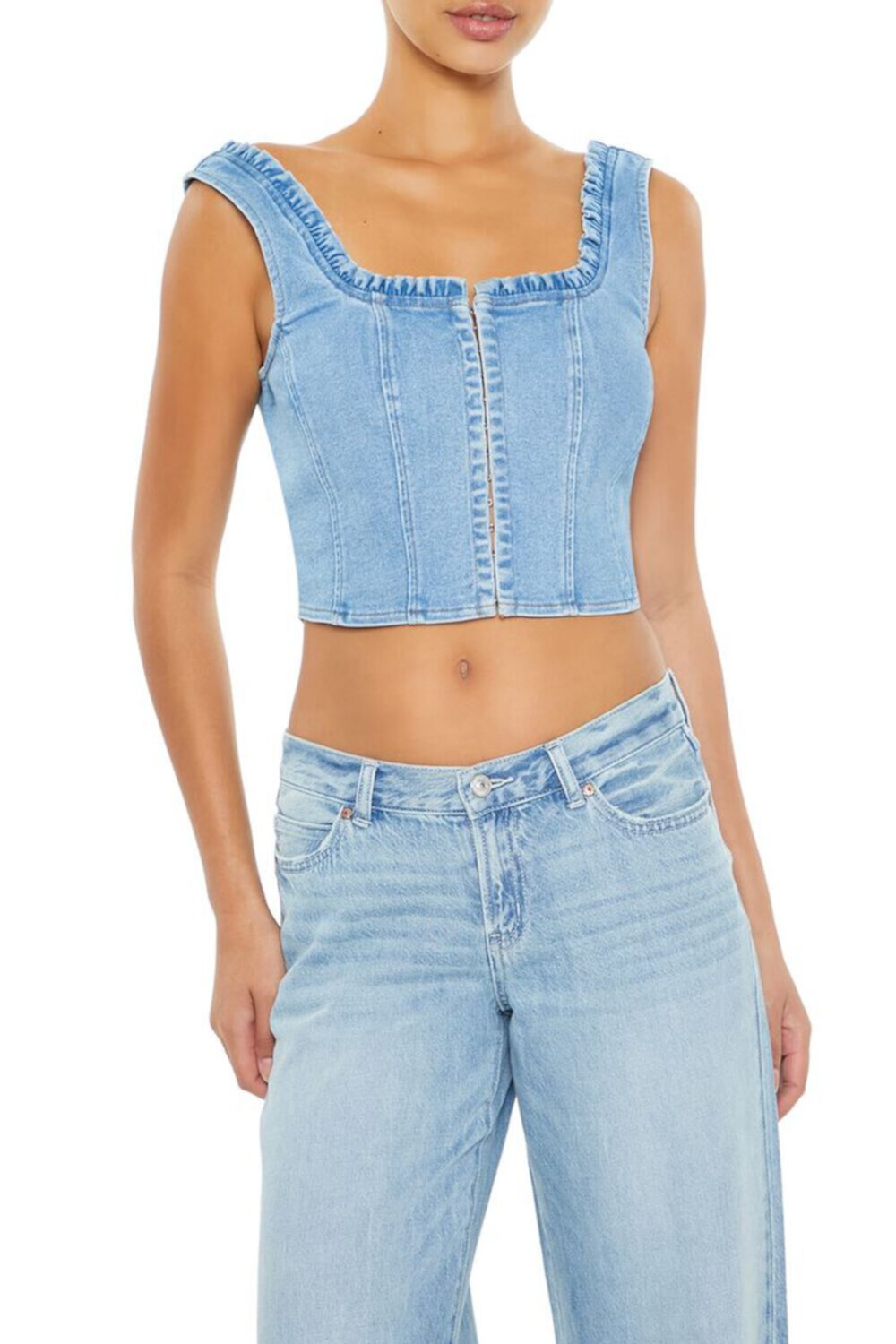 Женская Укороченная футболка FOREVER21 Denim Bustier Crop Top FOREVER21