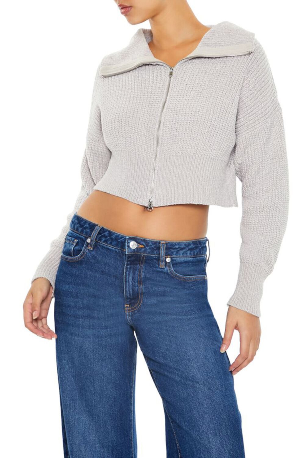 Женский Свитер FOREVER21 Cropped Zip-Up FOREVER21