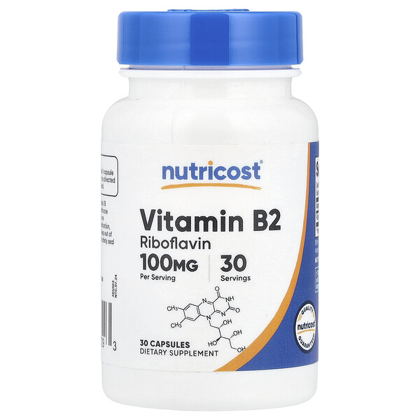 Vitamin B2, 100 mg, 30 Capsules (Капсулы) Nutricost