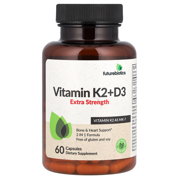 Vitamin K2+D3, Extra Strength, 60 Capsules (Капсулы) FutureBiotics