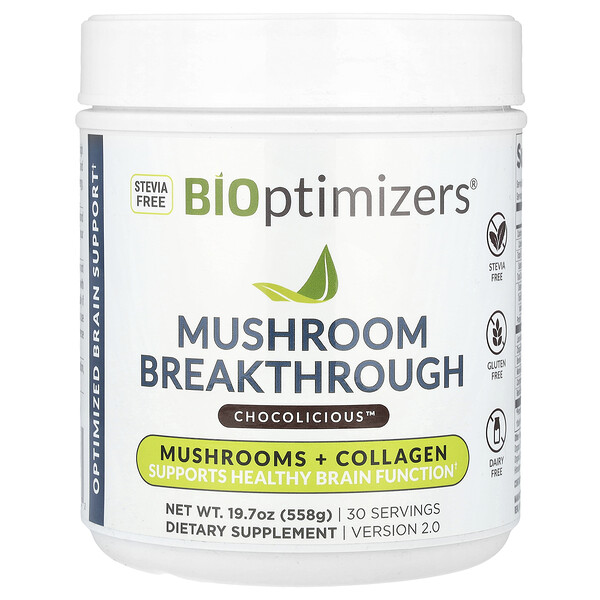 Mushroom Breakthrough, Mushroom + Collagen, Chocolicious™, 19.7 oz (Унции) (558 g) BIOptimizers