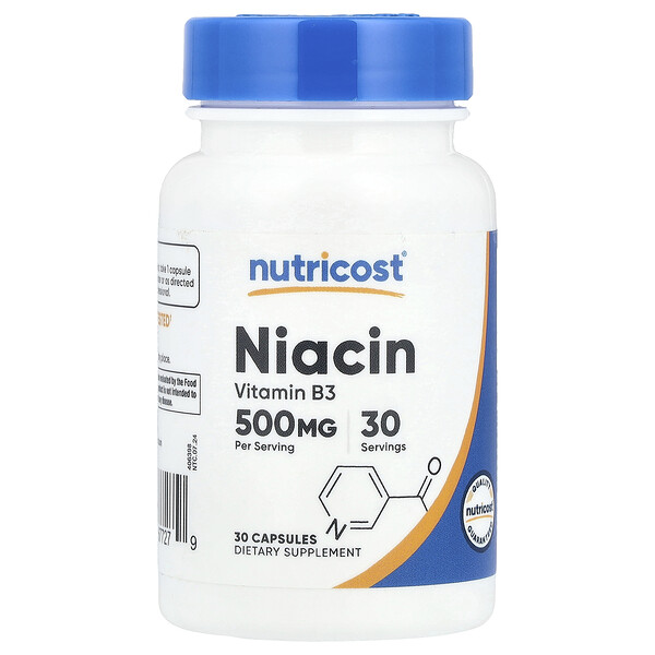 Niacin, 500 mg, 30 Capsules (Капсулы) Nutricost