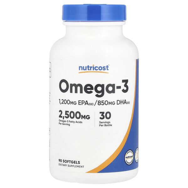 Omega-3, 2,500 mg, 90 Softgels (Мягкие капсулы) (833 mg per Softgel) Nutricost