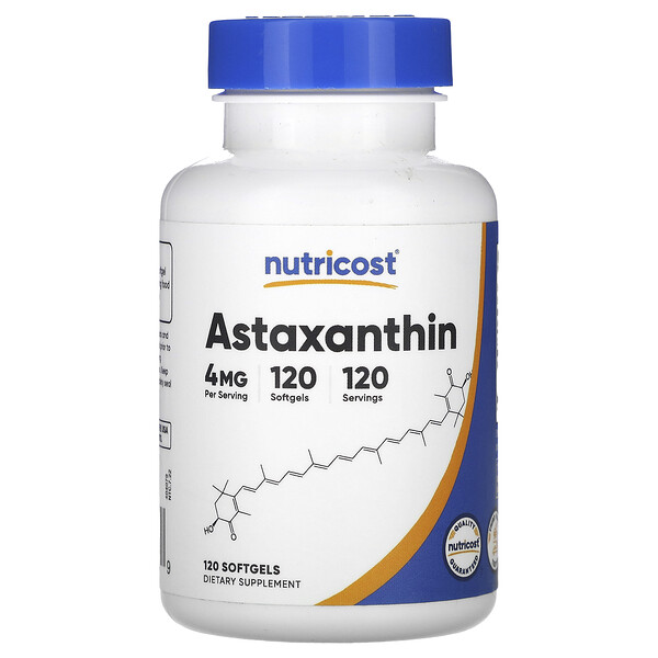 Astaxanthin, 4 mg, 120 Softgels (Мягкие капсулы) Nutricost