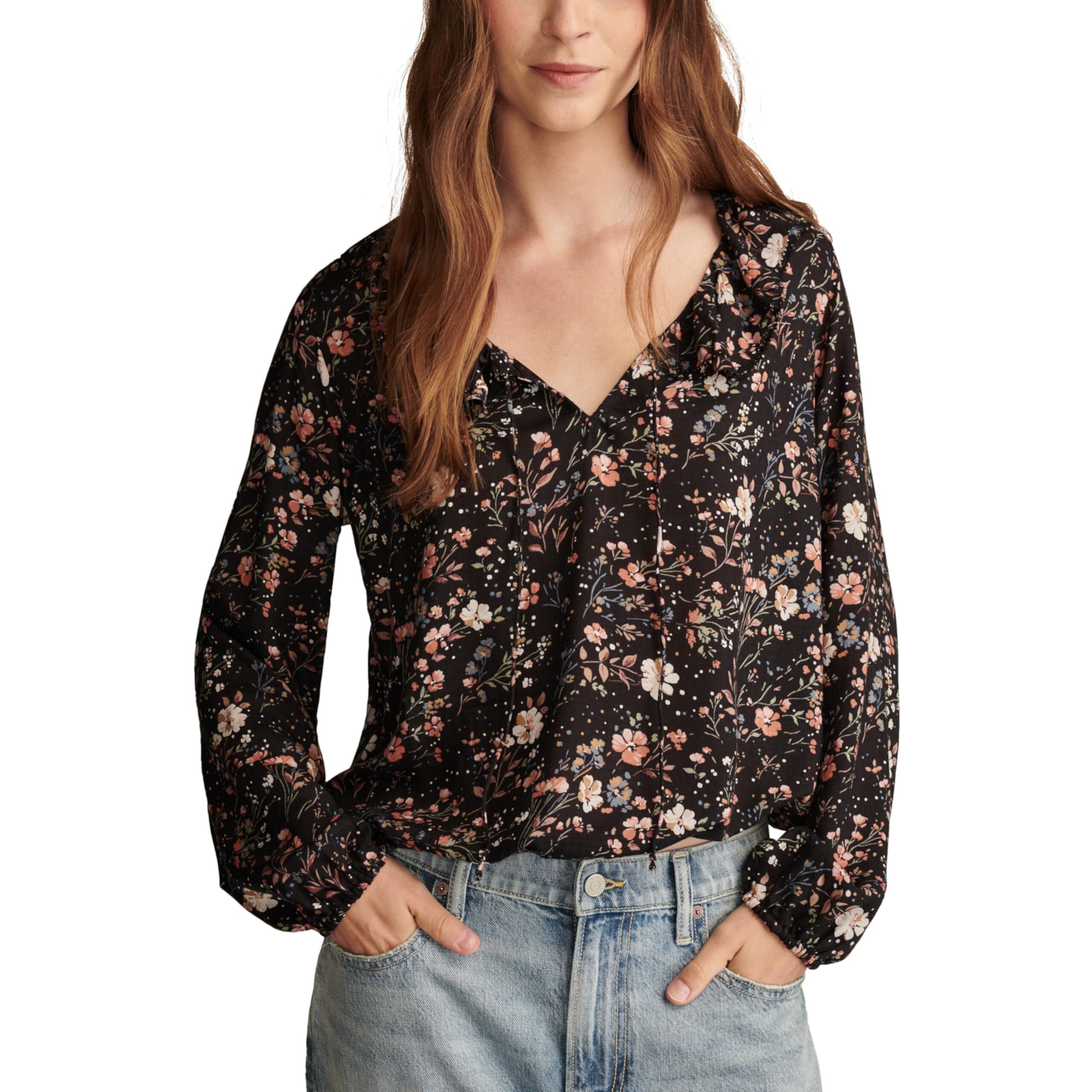 Floral Long Sleeve Ruffle Wrap Lucky Brand