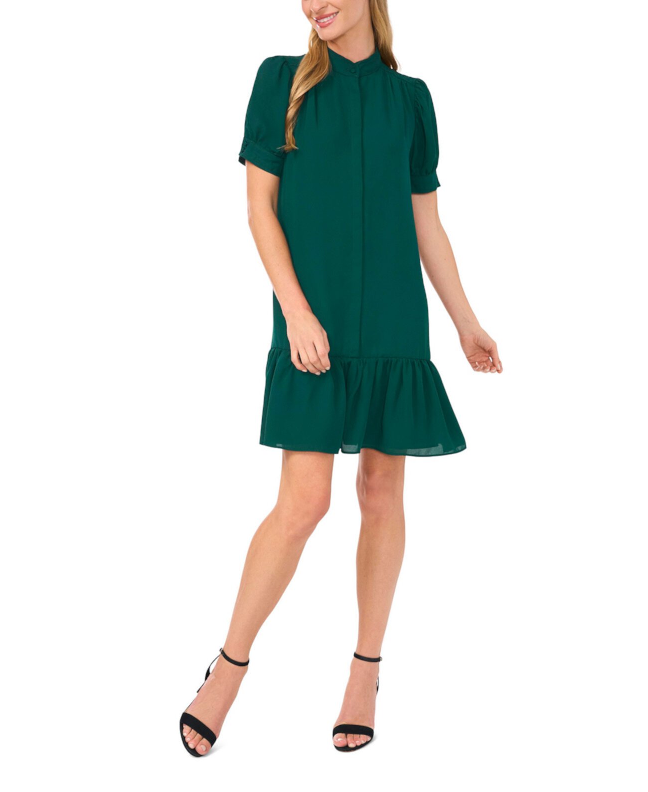 Women's Open Collar Hidden Placket Dress CeCe