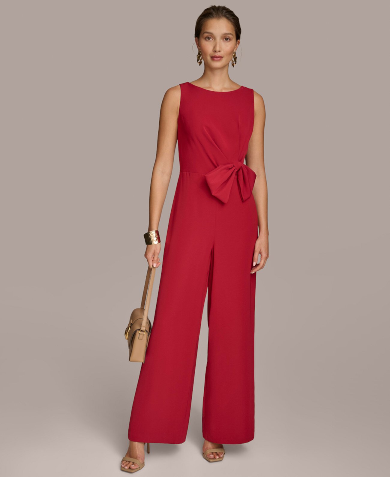 Women's Bow-Trim Straight-Leg Jumpsuit Donna Karan New York