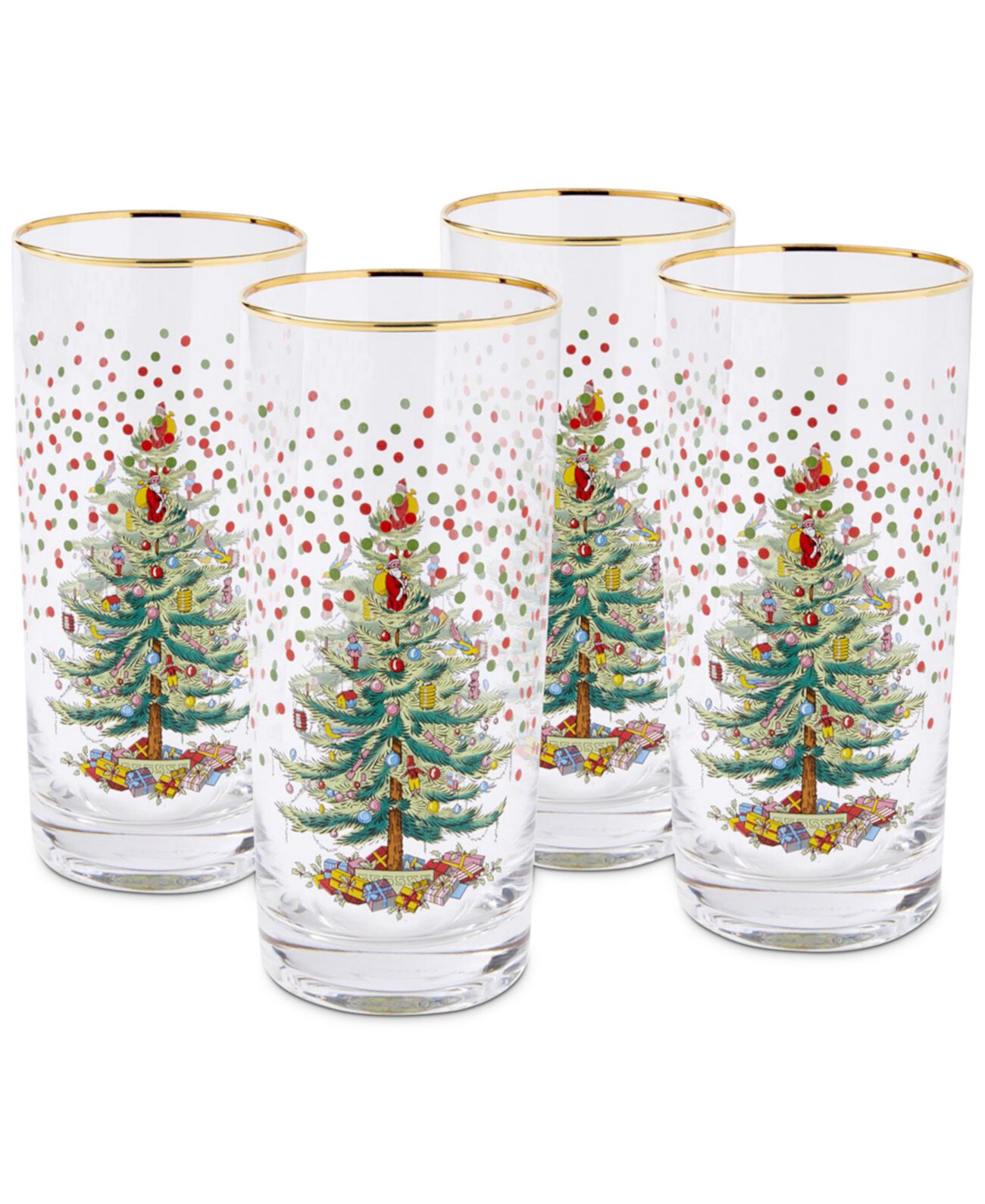 Christmas Tree Polka Dot Highball Glasses, Set of 4 Spode