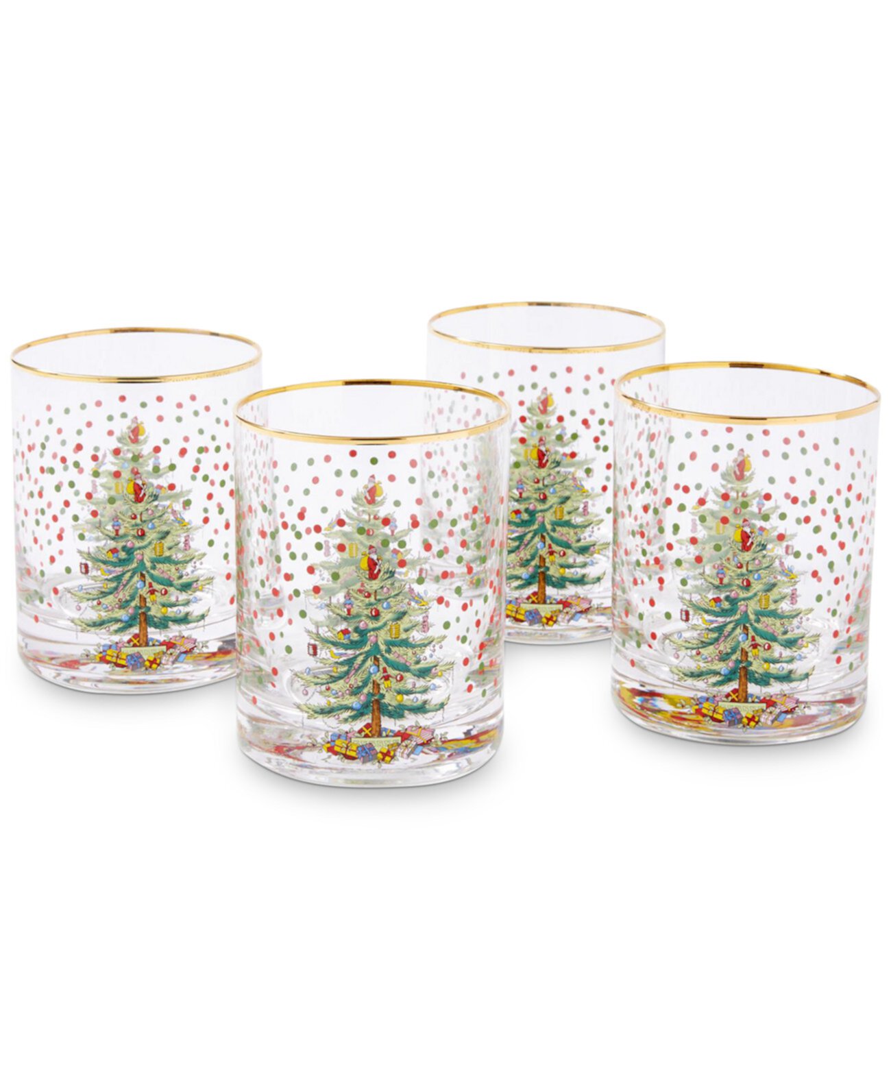 Christmas Tree Polka Dot Double Old-Fashioned Glasses, Set of 4 Spode