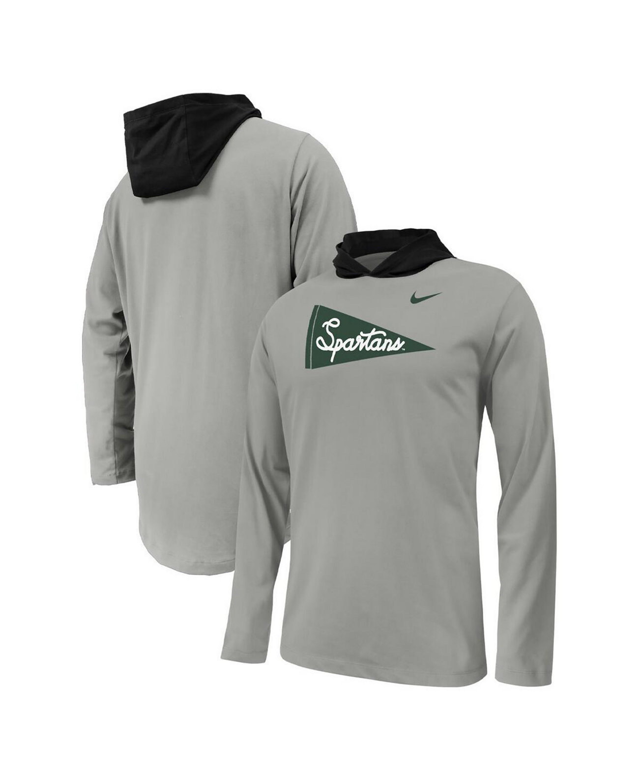 Big Boys and Girls Gray Michigan State Spartans Sideline Performance Long Sleeve Hoodie T-Shirt Nike