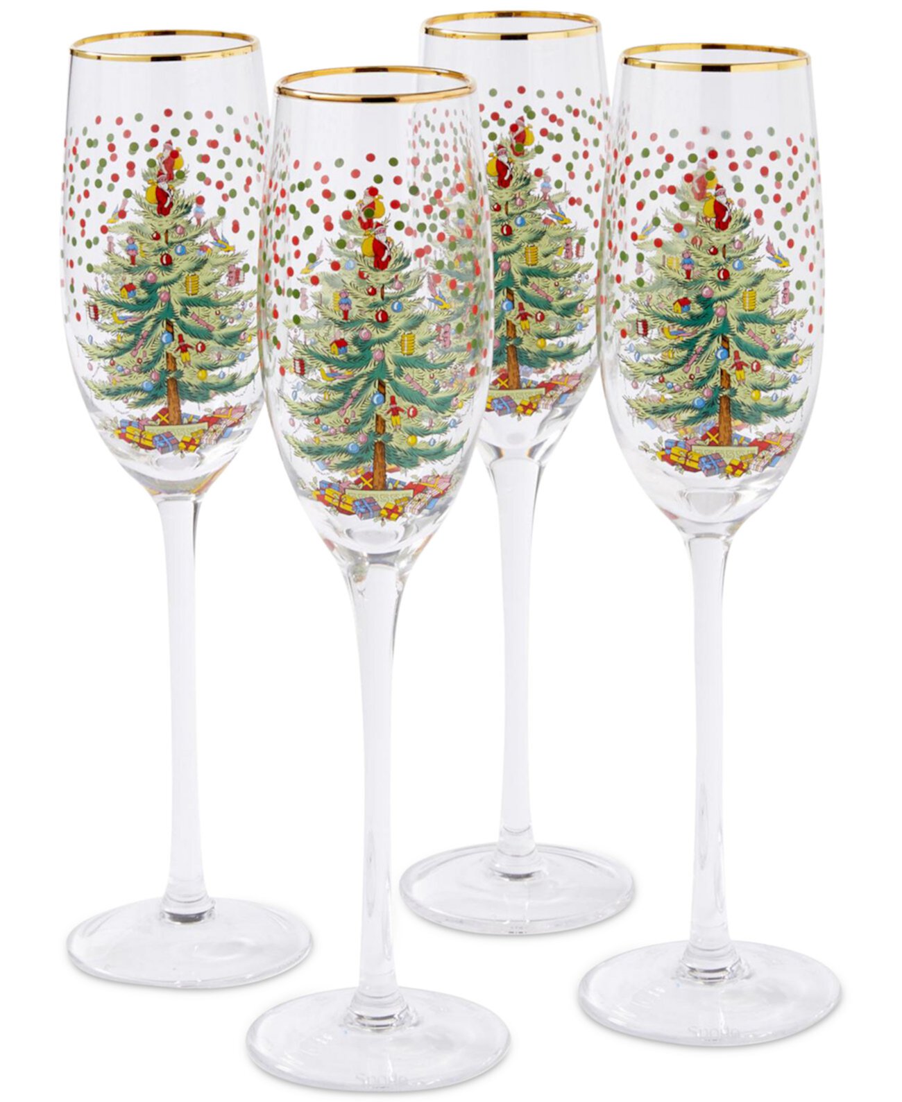 Christmas Tree Polka Dot Champagne Flutes, Set of 4 Spode