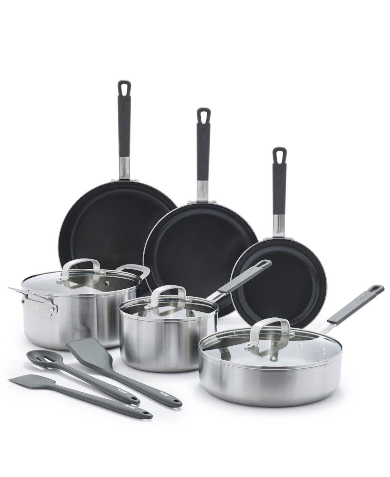 X Bobby Flay Stainless Steel Uncoated Nonstick 12-Piece Cookware Set Greenpan