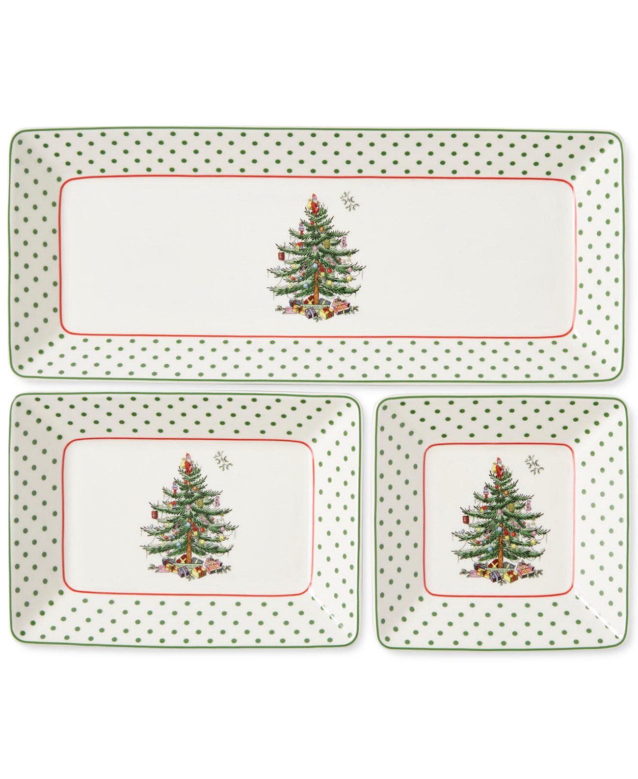 Christmas Tree Polka Dot 3 Piece Nesting Tray Spode