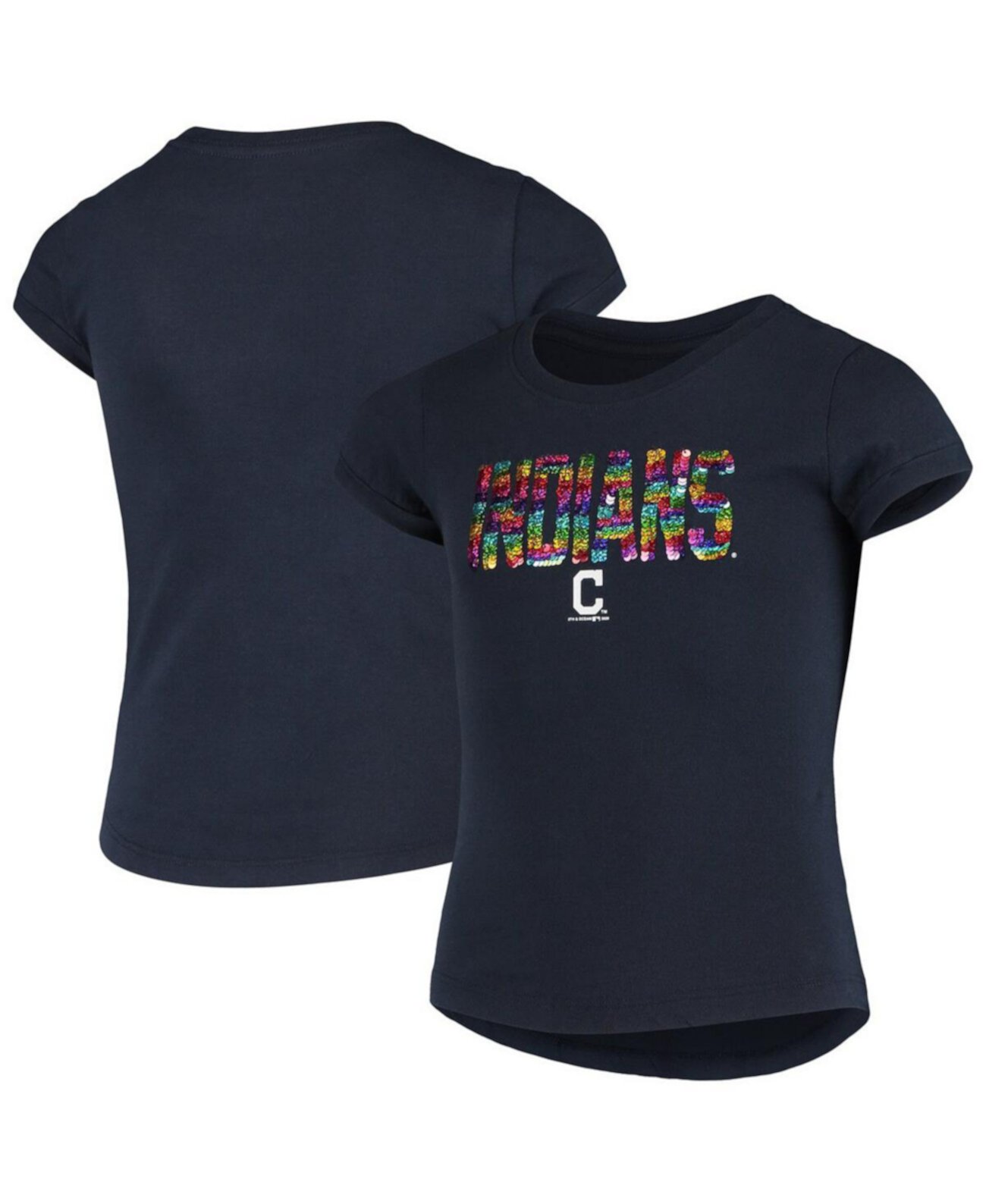 Big Girls Navy Cleveland Indians Flip Sequin T-Shirt New Era