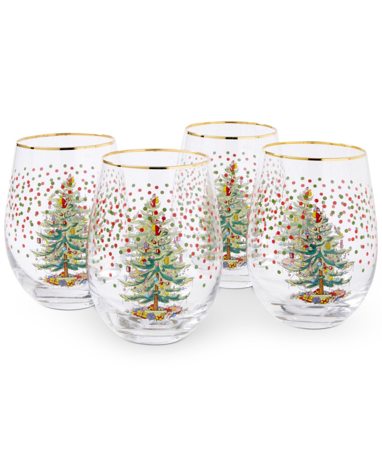 Christmas Tree Polka Dot Stemless Wine Glasses, Set of 4 Spode