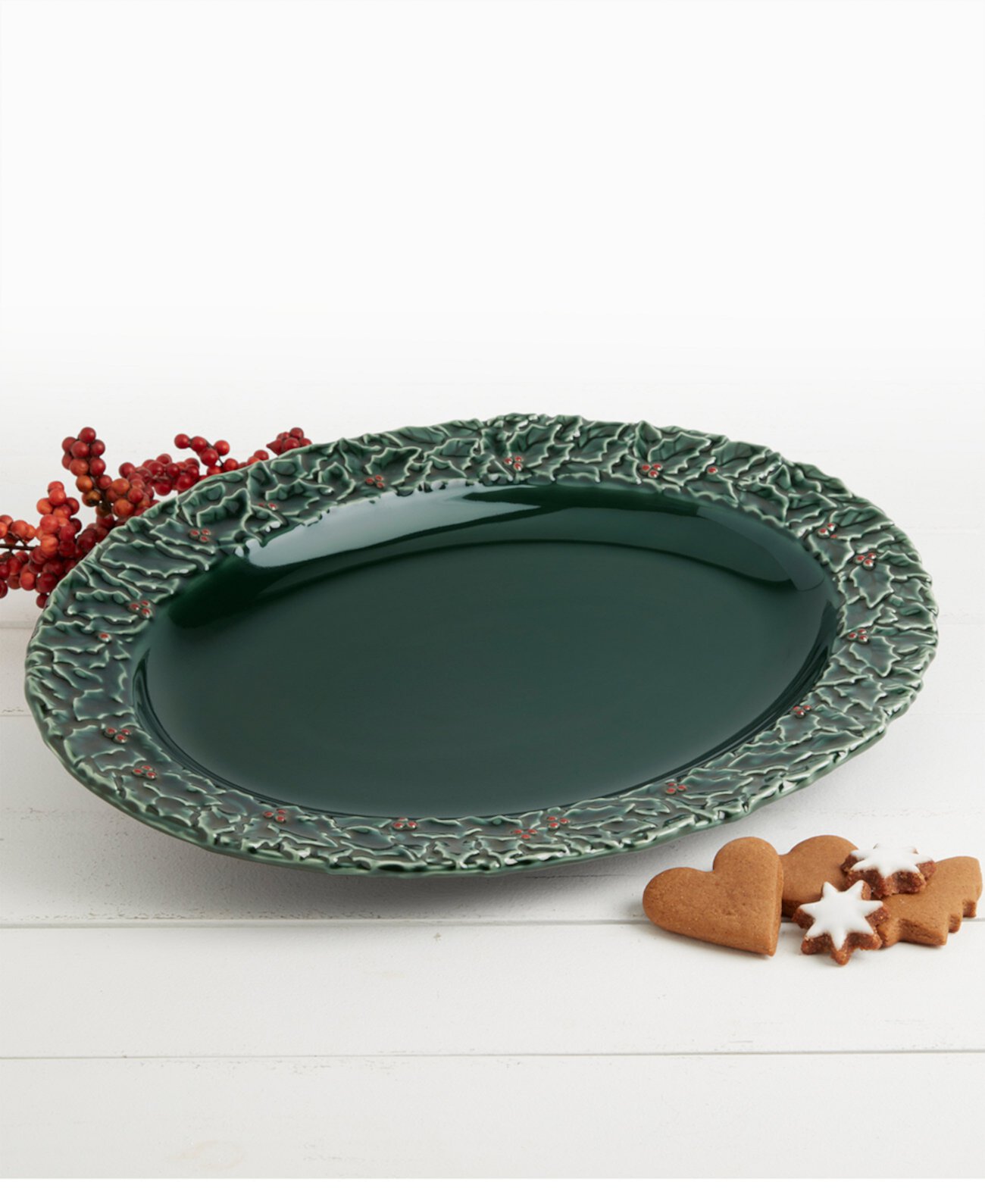 Green Holly 16" Oval Platter TTU Gallery