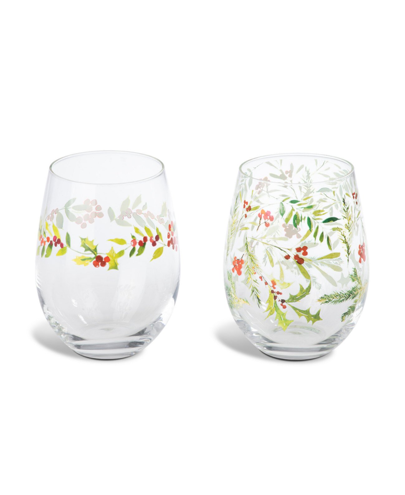 Stemless Wine Glasses with Christmas Trees, Set of 2 THIRSTYSTONE