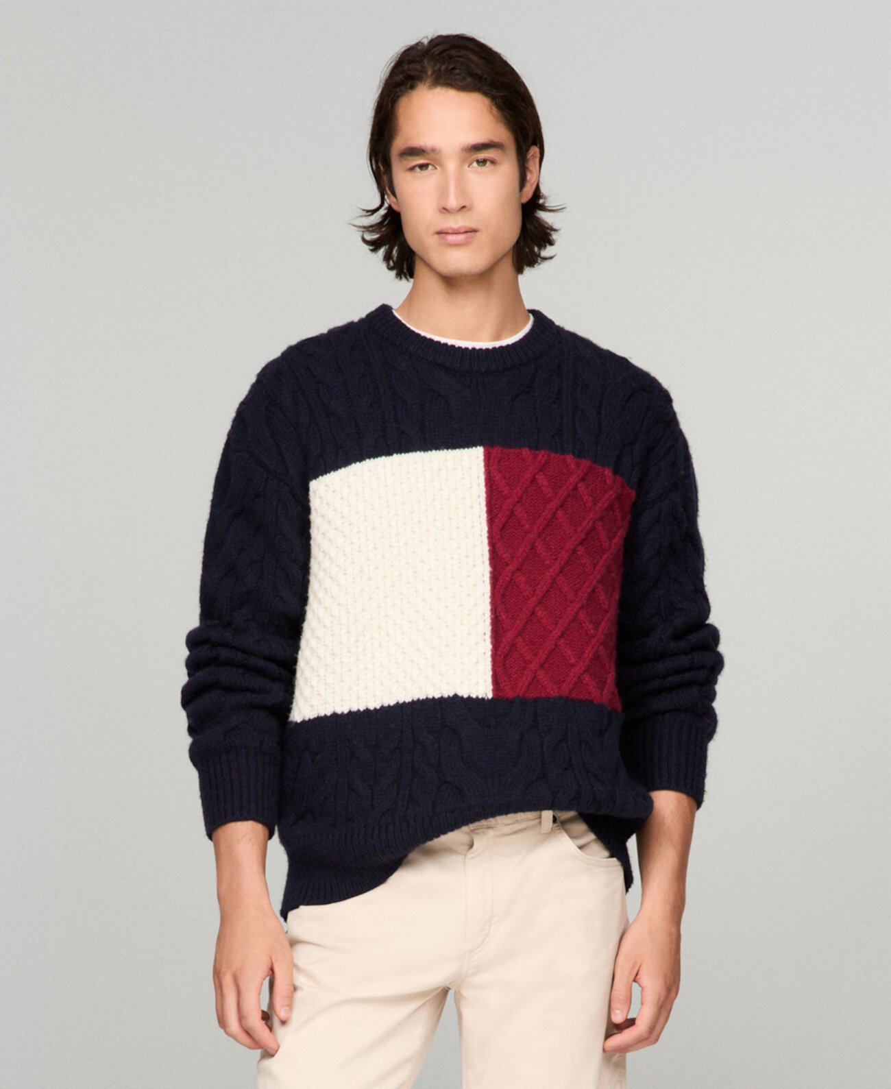 Мужской Свитер Tommy Hilfiger Cable Knit с Длинным Рукавом и Флагом Tommy Hilfiger